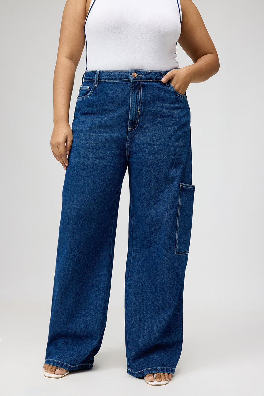 Curve Blue Pintuck Straight Cargo Pants