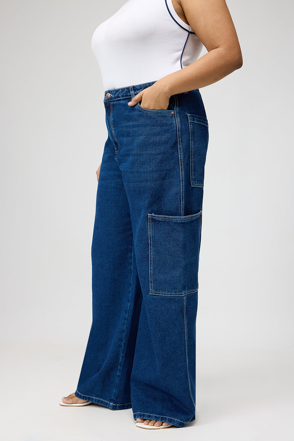 Curve Blue Pintuck Straight Cargo Pants