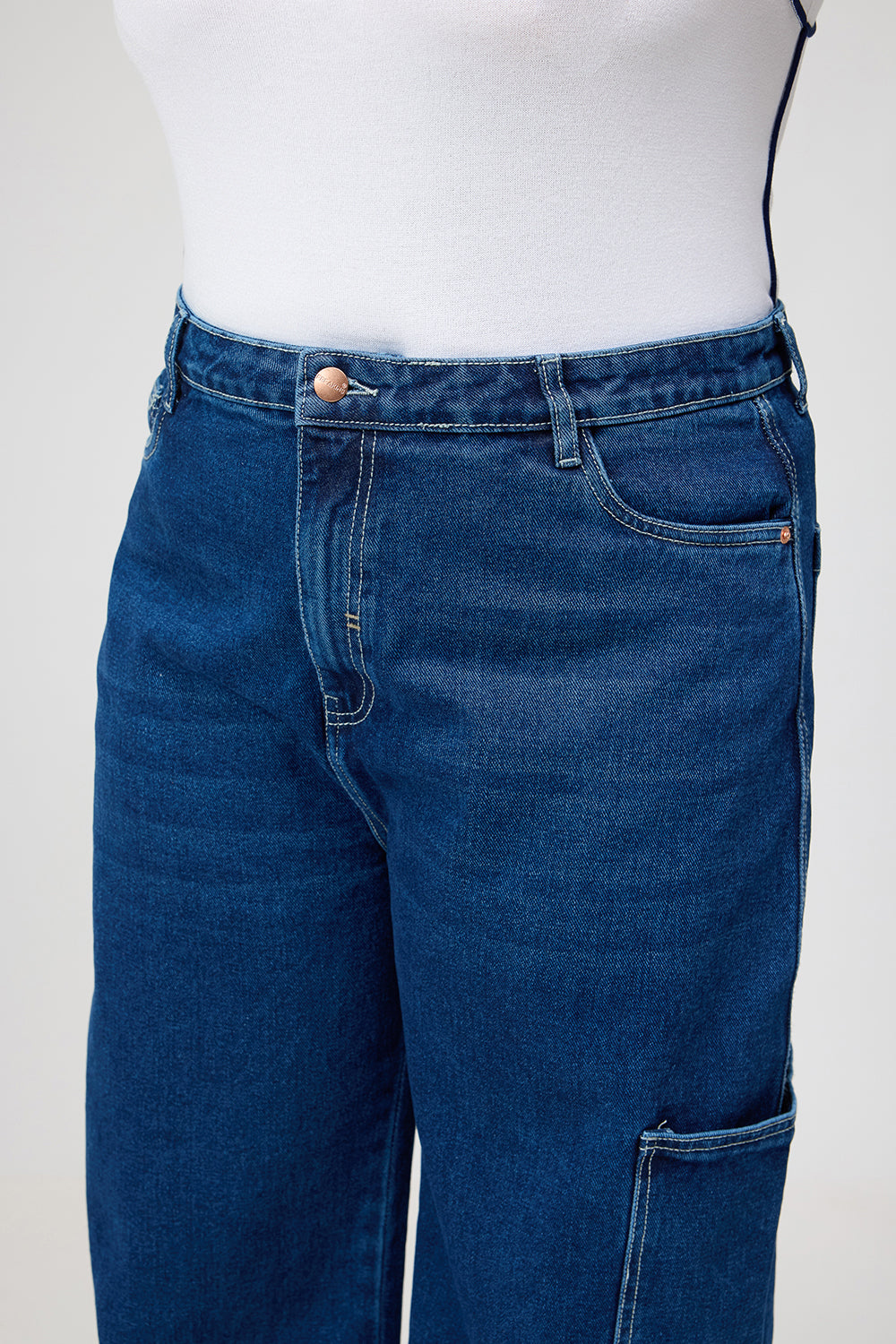 Curve Blue Pintuck Straight Cargo Pants