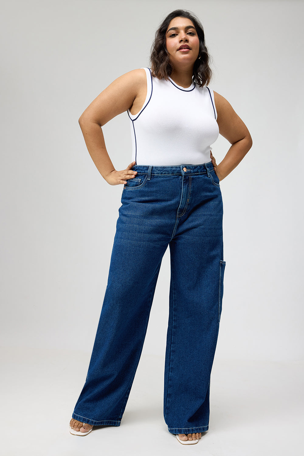 Curve Blue Pintuck Straight Cargo Pants