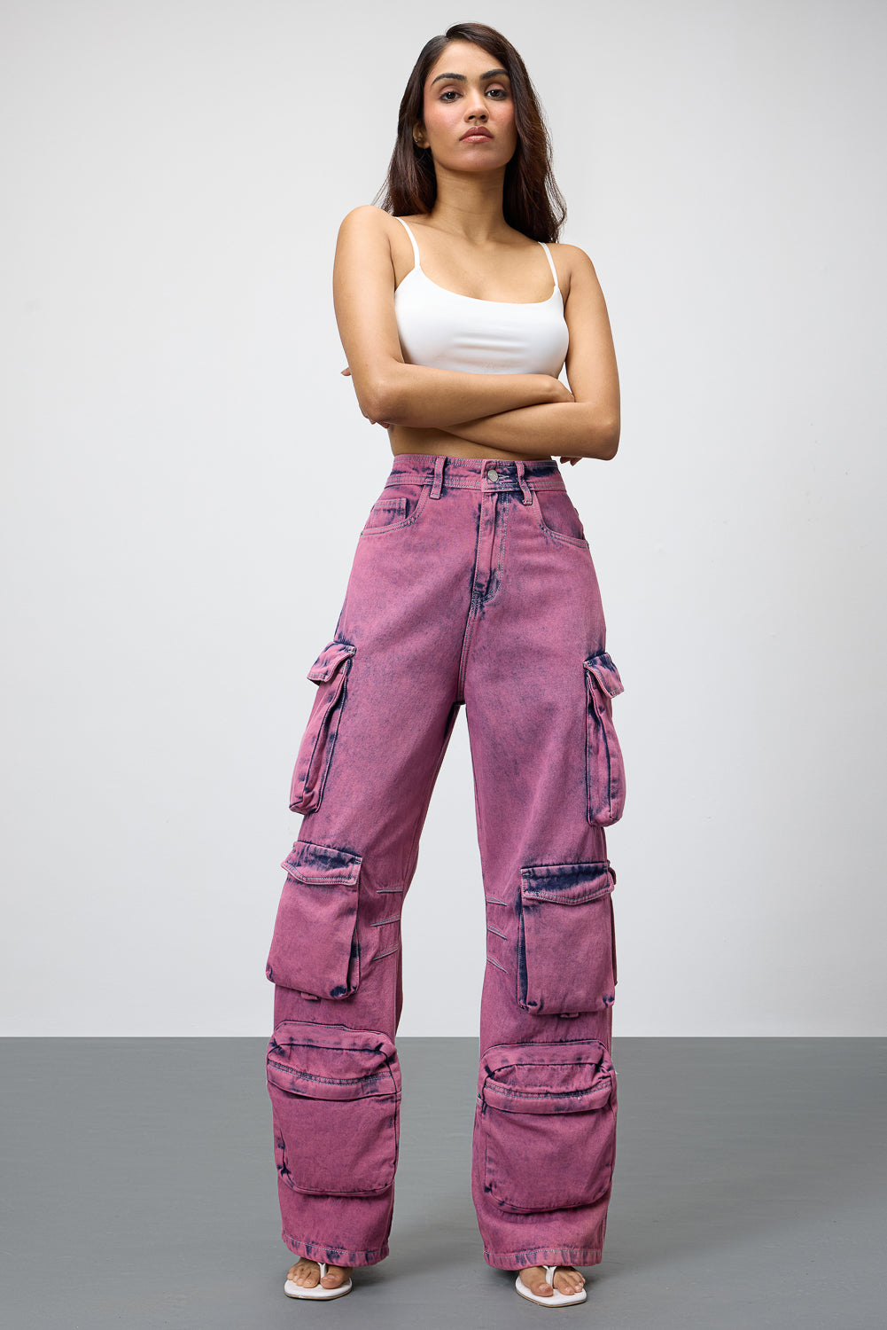 Blush Women's Baggy Straight Cargo Jeans