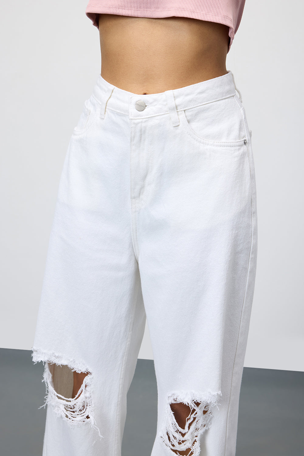 Pearl White Ripped Women's Wide Leg Jeans