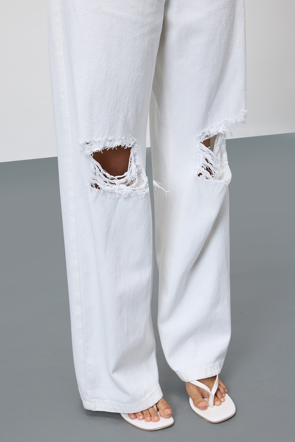 Pearl White Ripped Women's Wide Leg Jeans