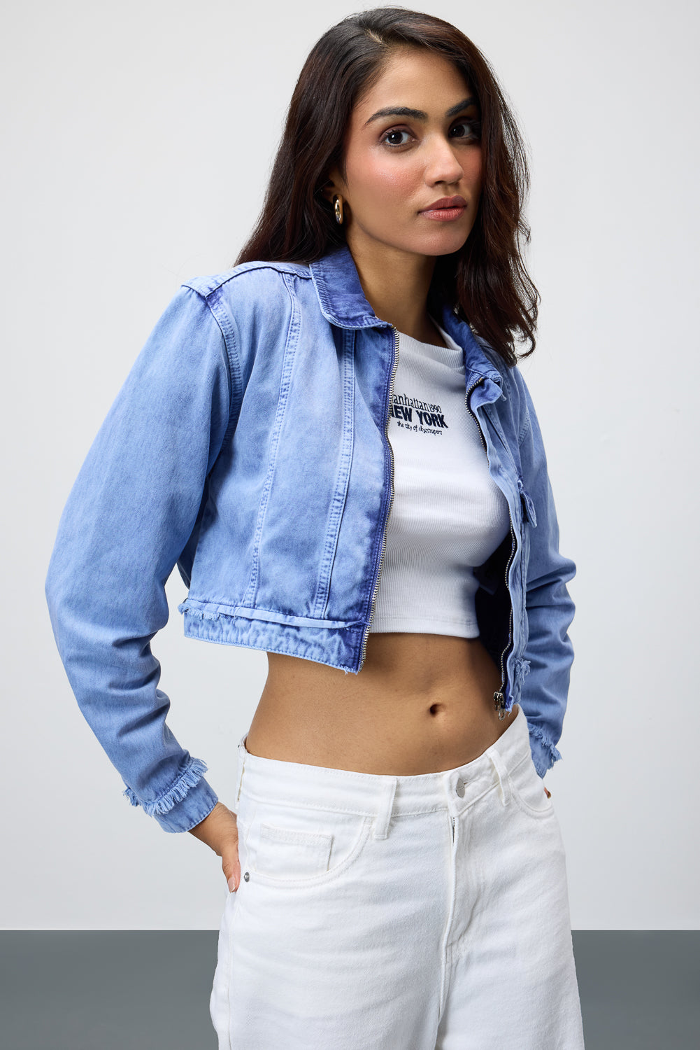 Crop with fashion denim jacket