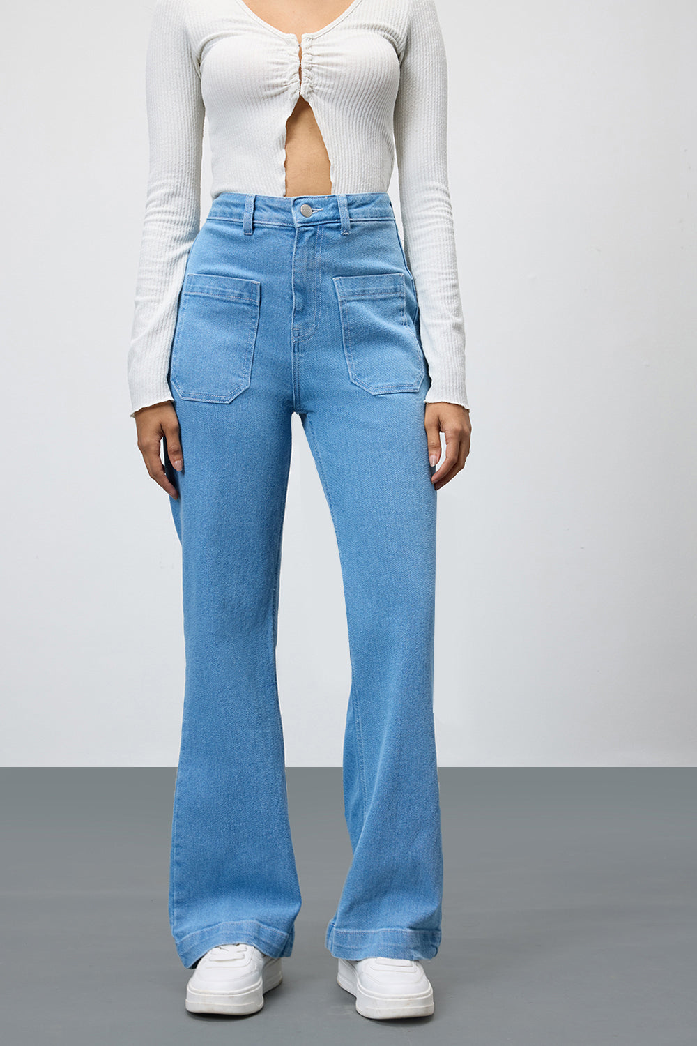 Coastal Breeze Blue High-Waist Pocketed Women's Bootcut Jeans