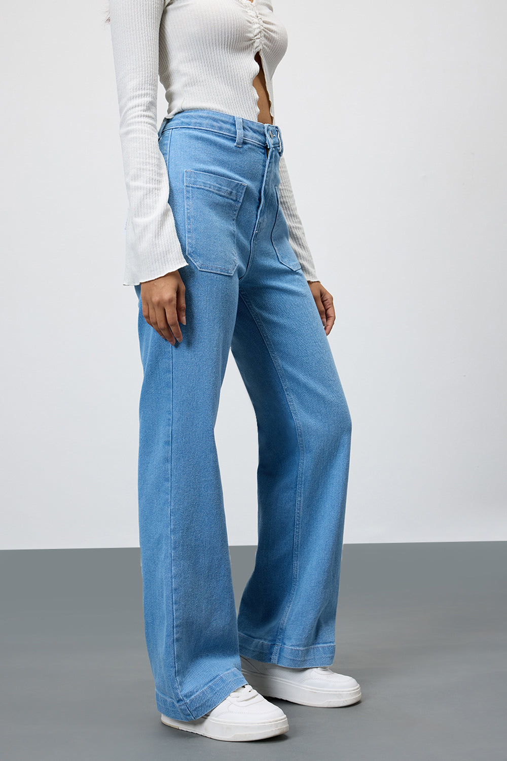 Coastal Breeze Blue High-Waist Pocketed Women's Bootcut Jeans