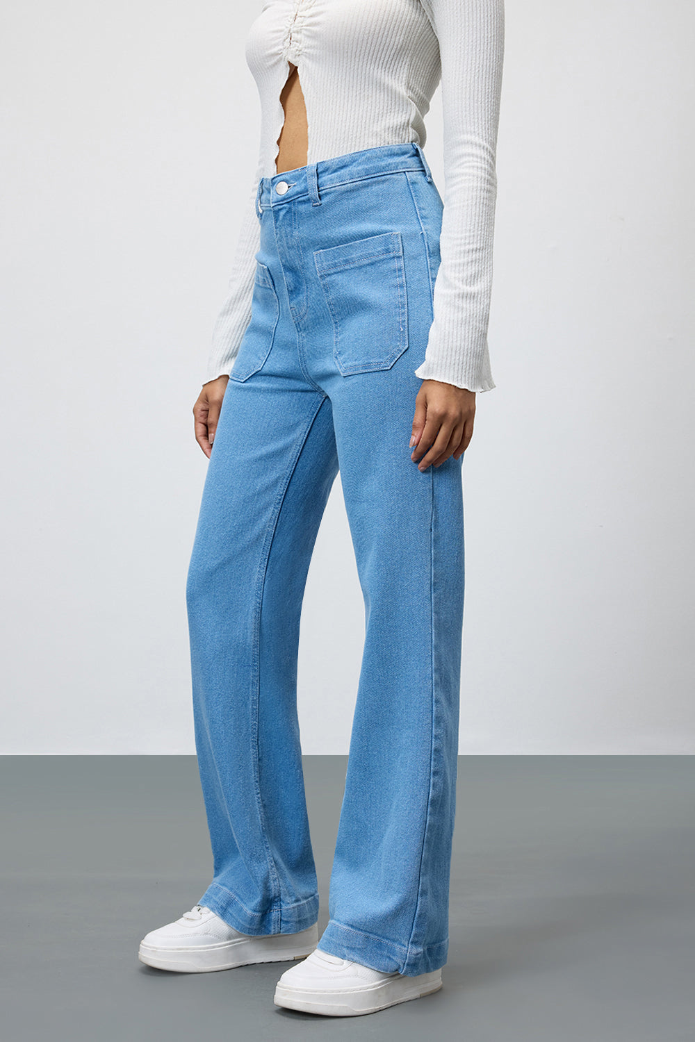 Coastal Breeze Blue High-Waist Pocketed Women's Bootcut Jeans