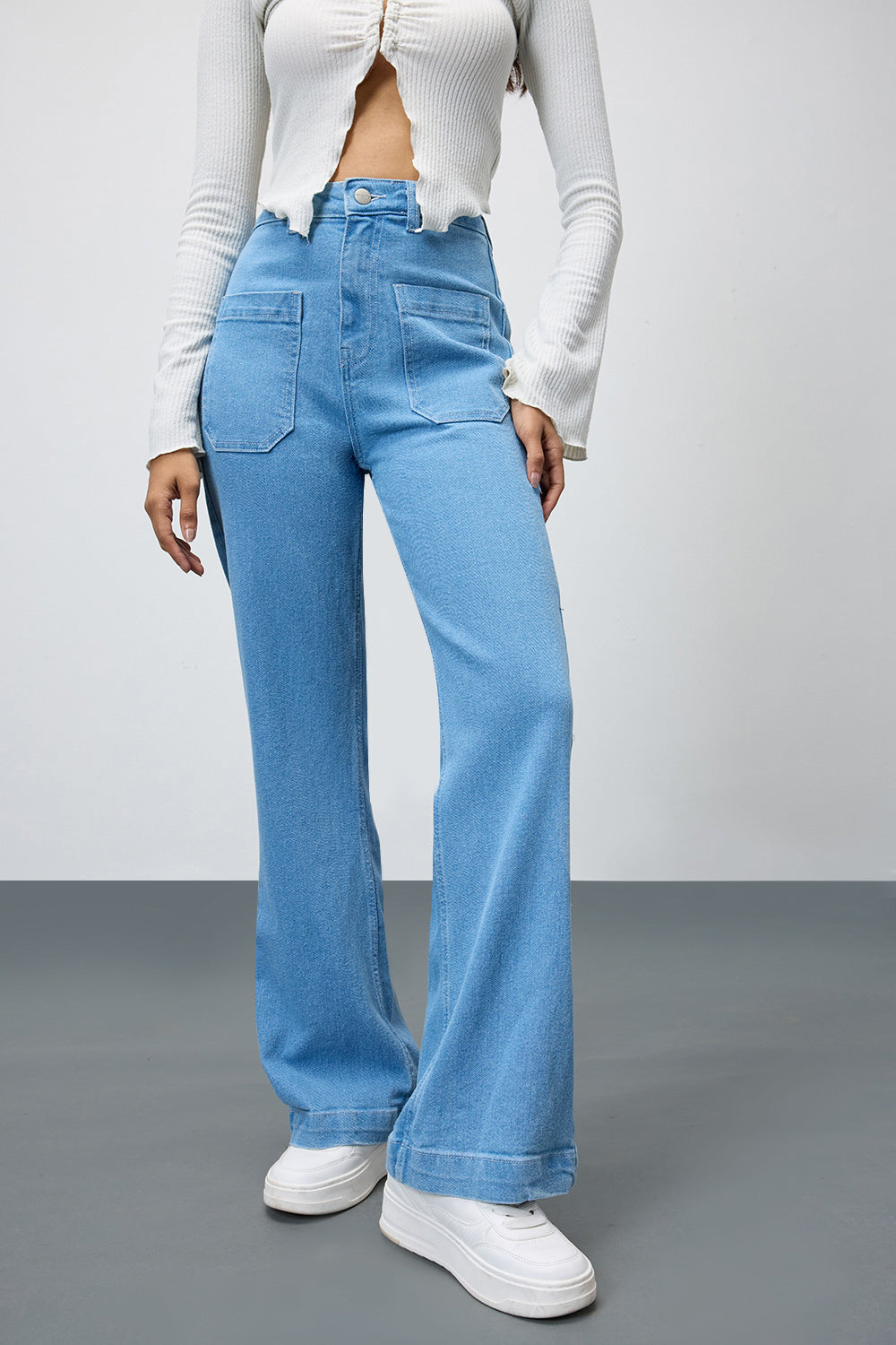 Coastal Breeze Blue High-Waist Pocketed Women's Bootcut Jeans