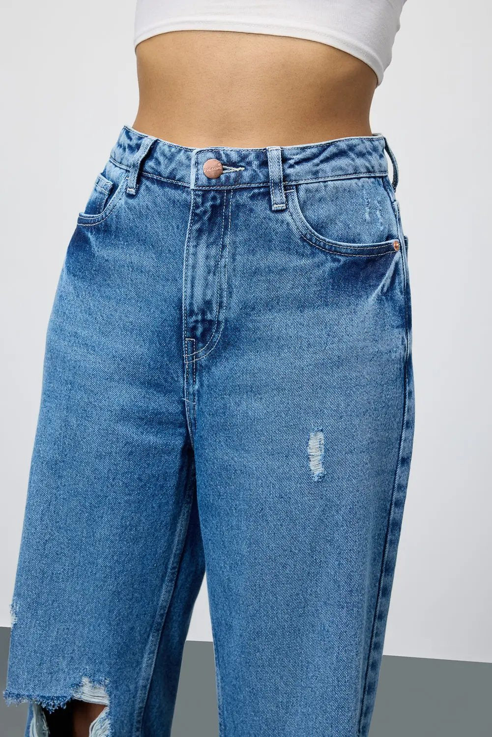 Grunge Blue Ripped Women's Straight Jeans