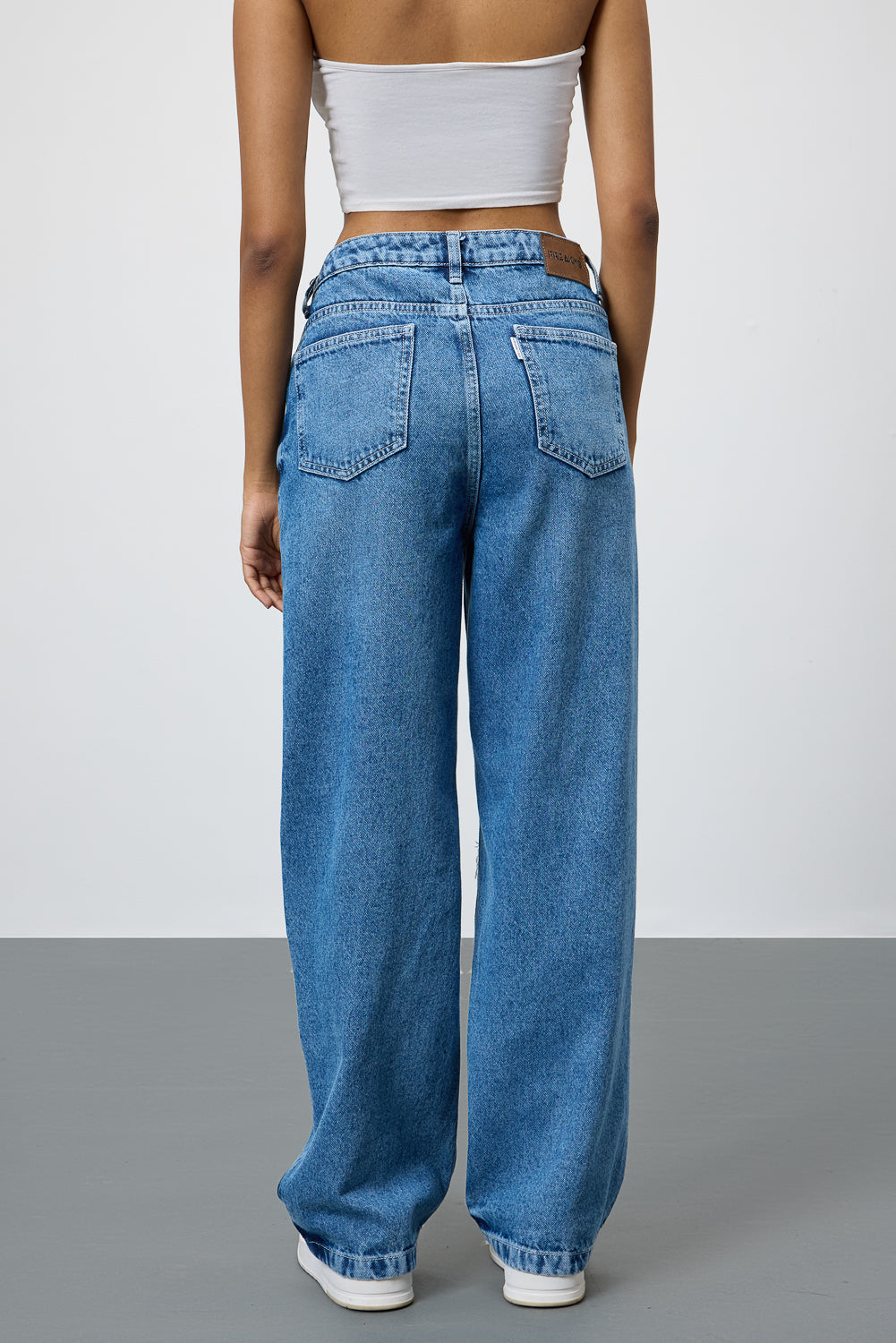 Mid Blue Ripped Women's Straight Jeans