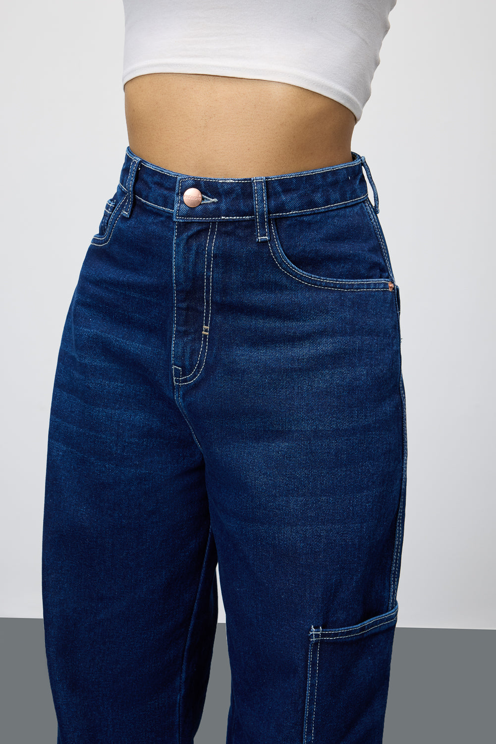 Blue Pinstripe Pocket Women's Baggy Straight Cargo Pants