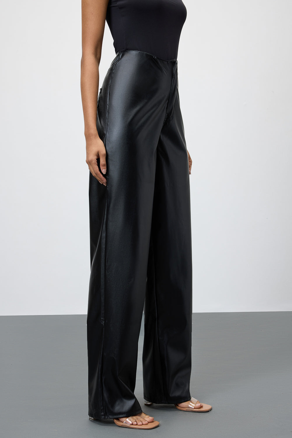 Pitch Black Leather Women's Straight Pants