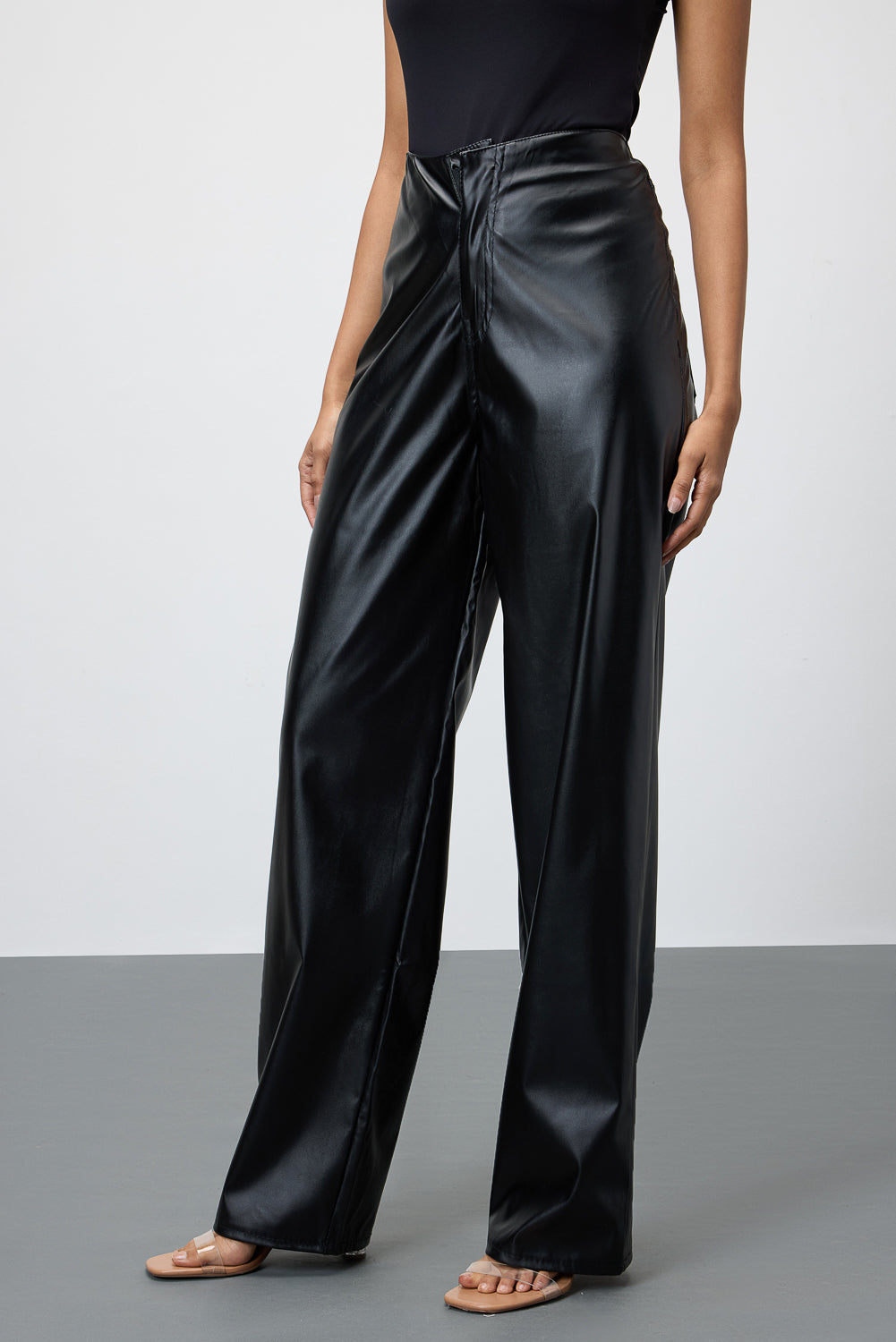 Pitch Black Leather Women's Straight Pants