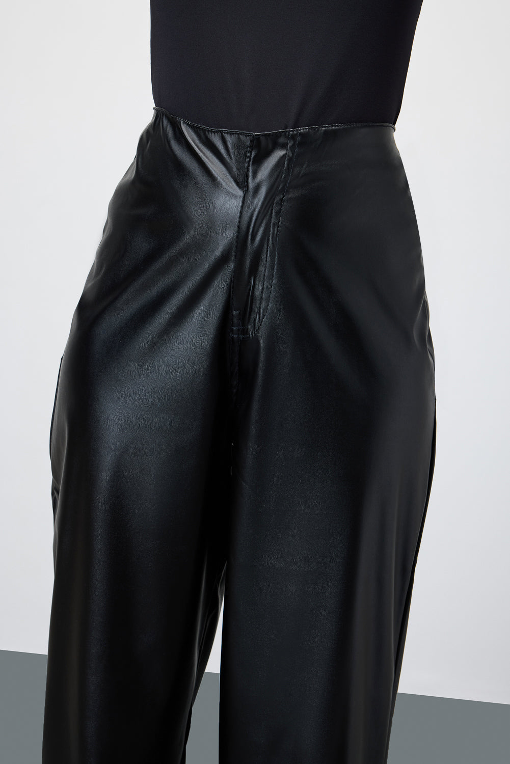 Pitch Black Leather Women's Straight Pants