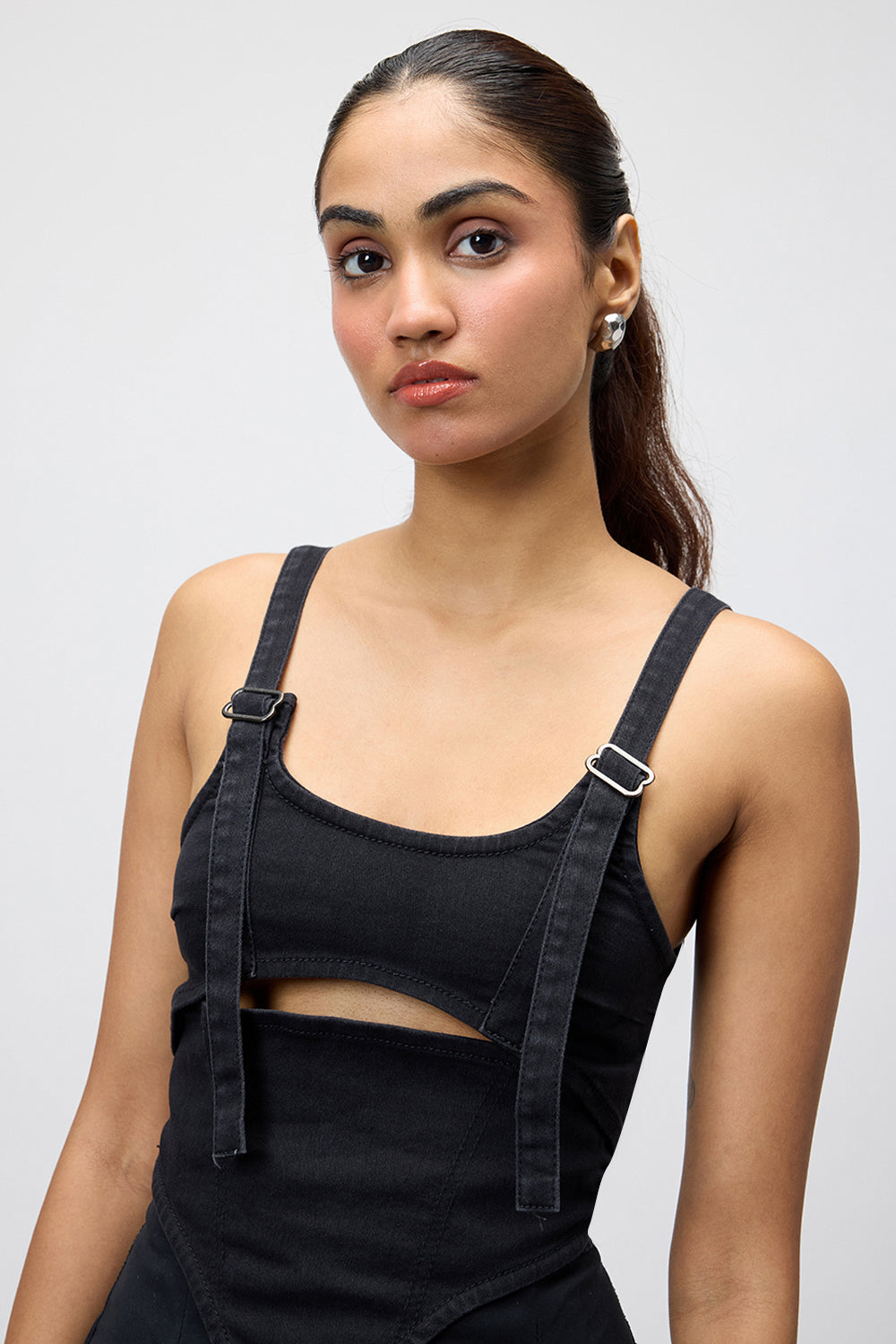 Black Adjustable Strap Women's Cutout Bustier Top