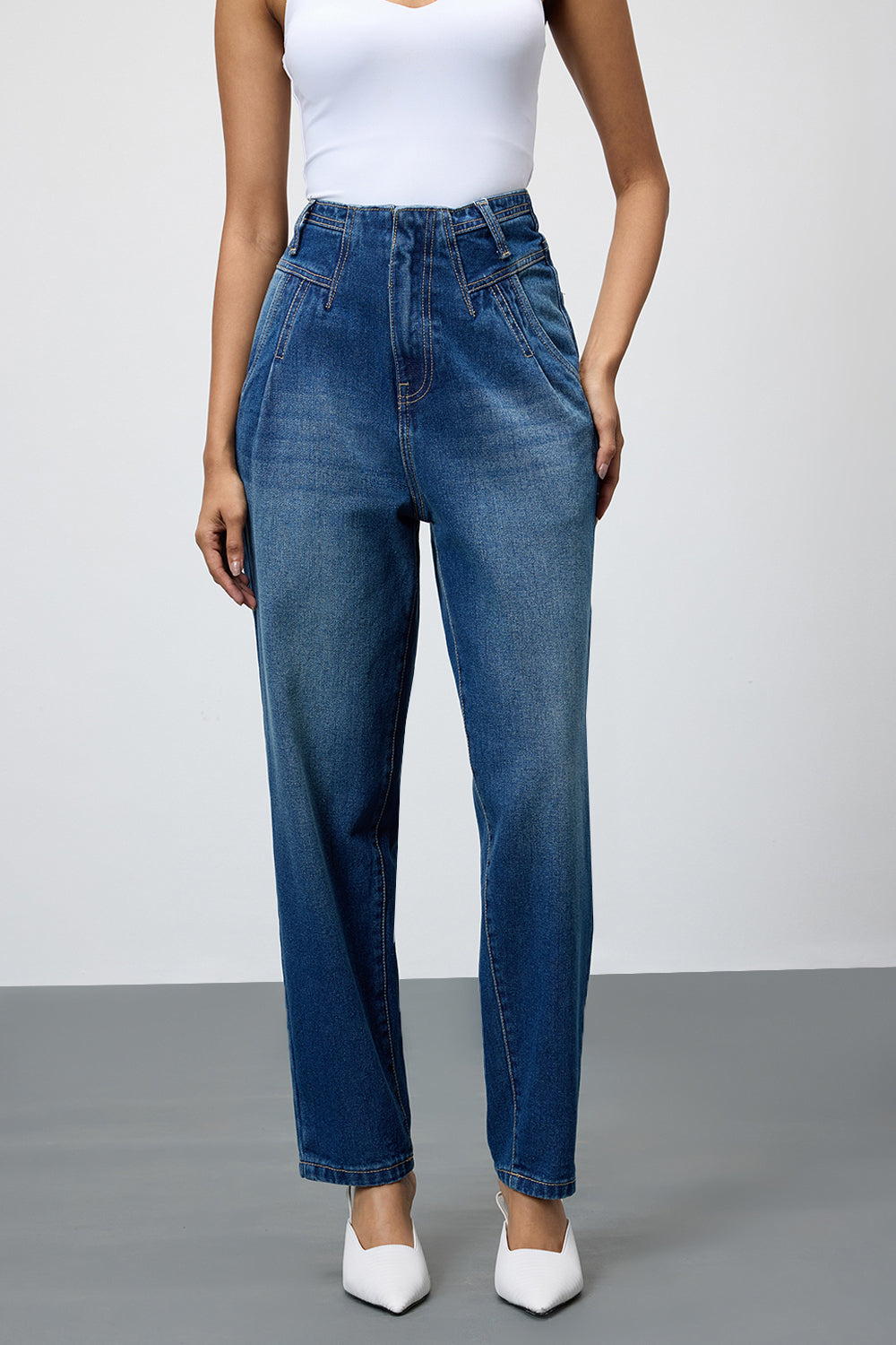 Dark Blue Darted Women's Slouchy Jeans