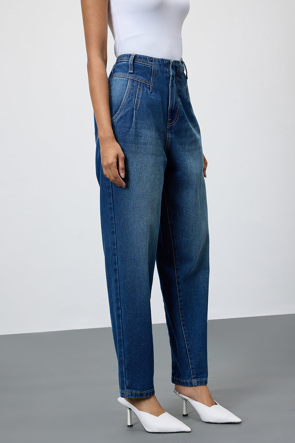 Dark Blue Darted Women's Slouchy Jeans