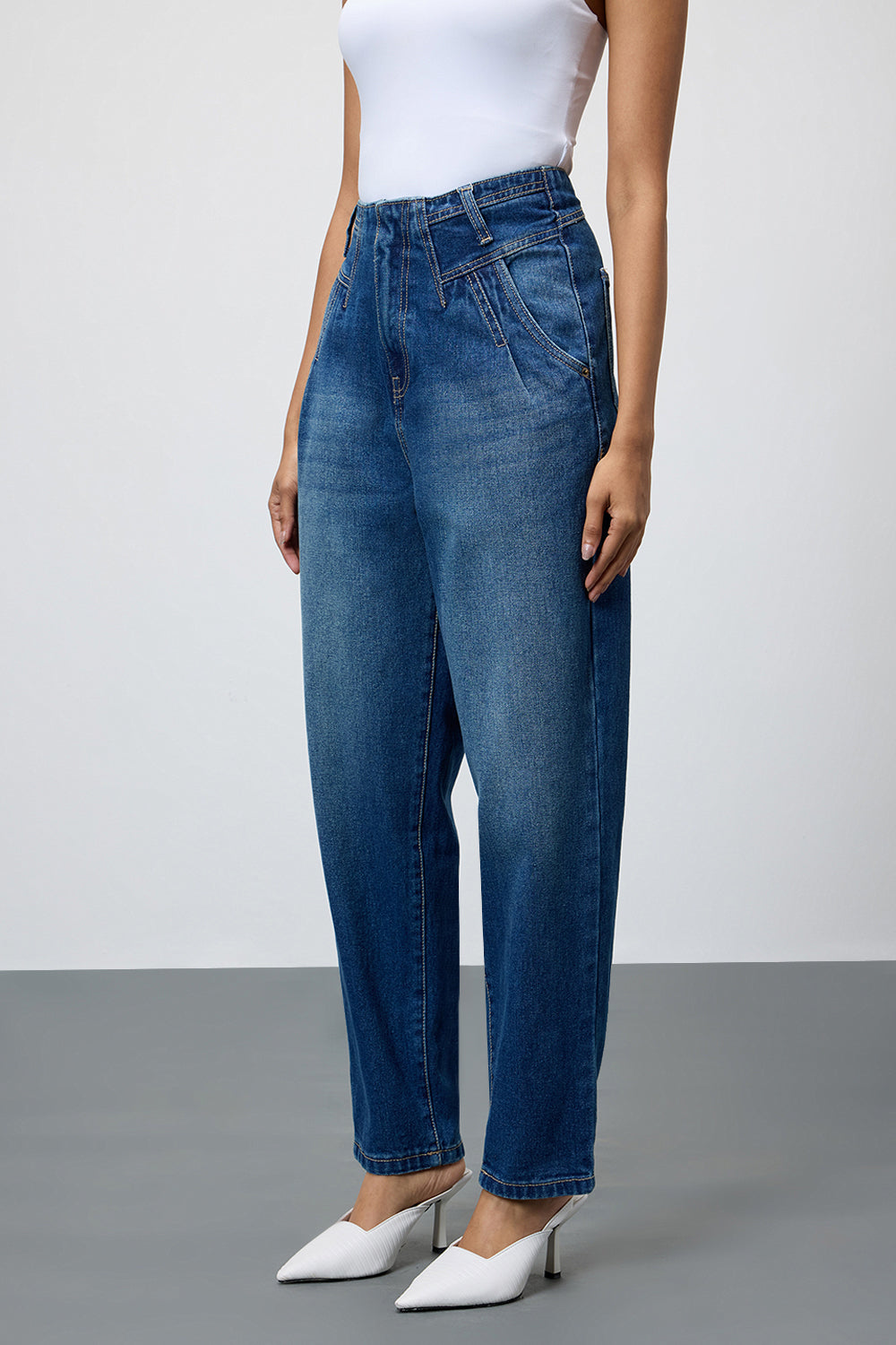Dark Blue Darted Women's Slouchy Jeans