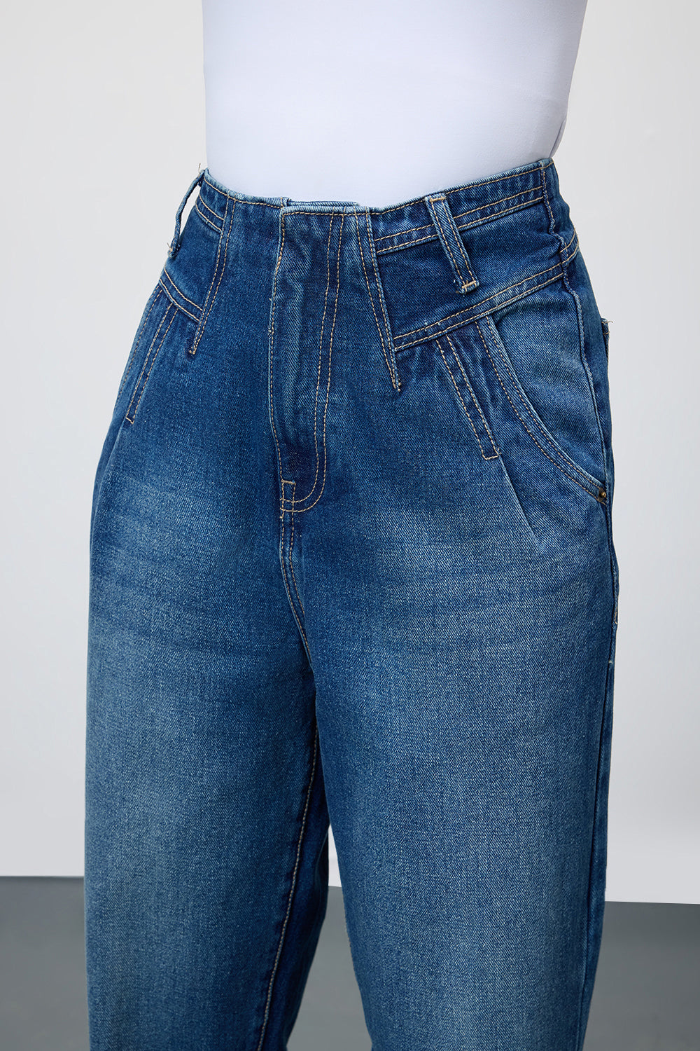 Dark Blue Darted Women's Slouchy Jeans