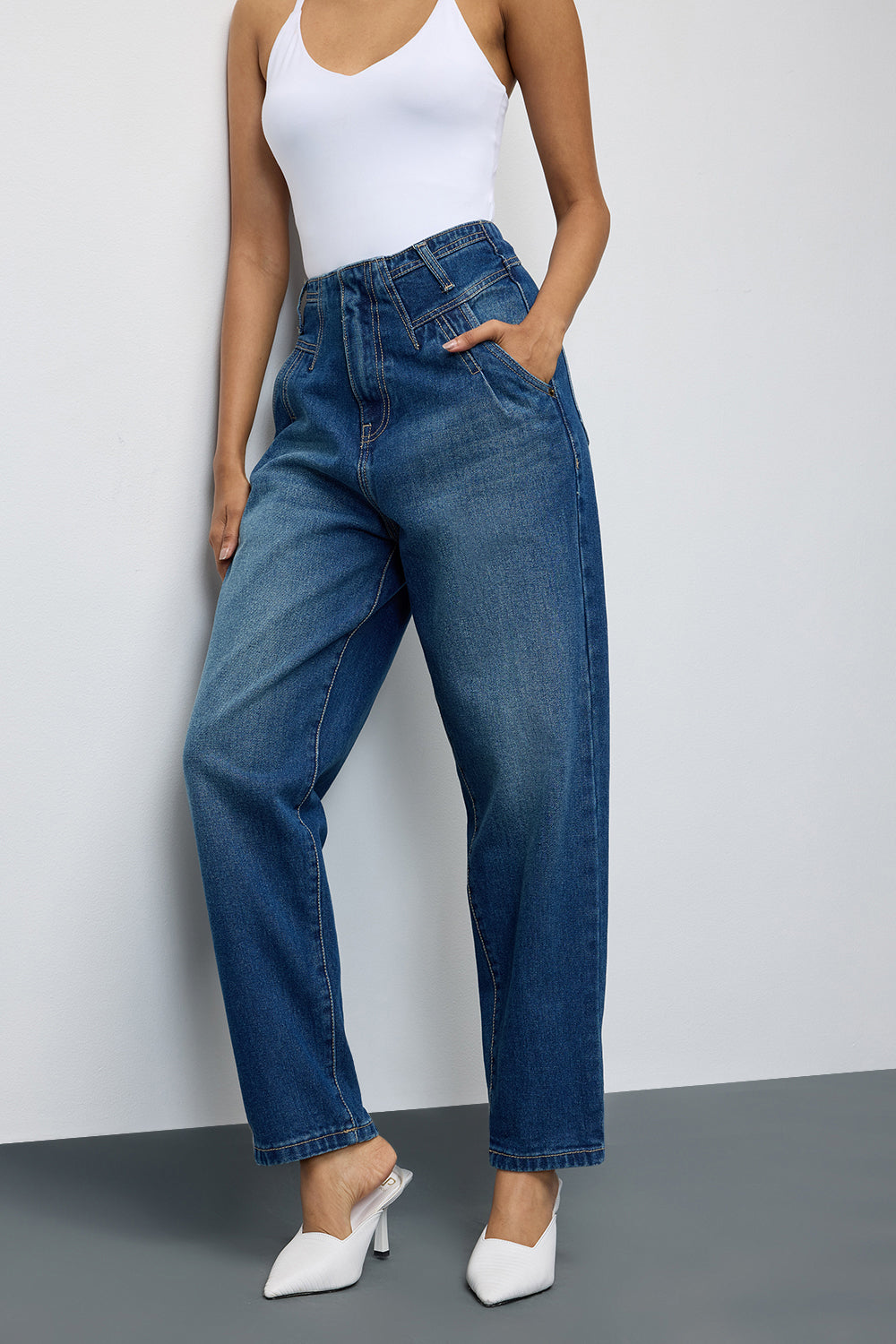 Dark Blue Darted Women's Slouchy Jeans