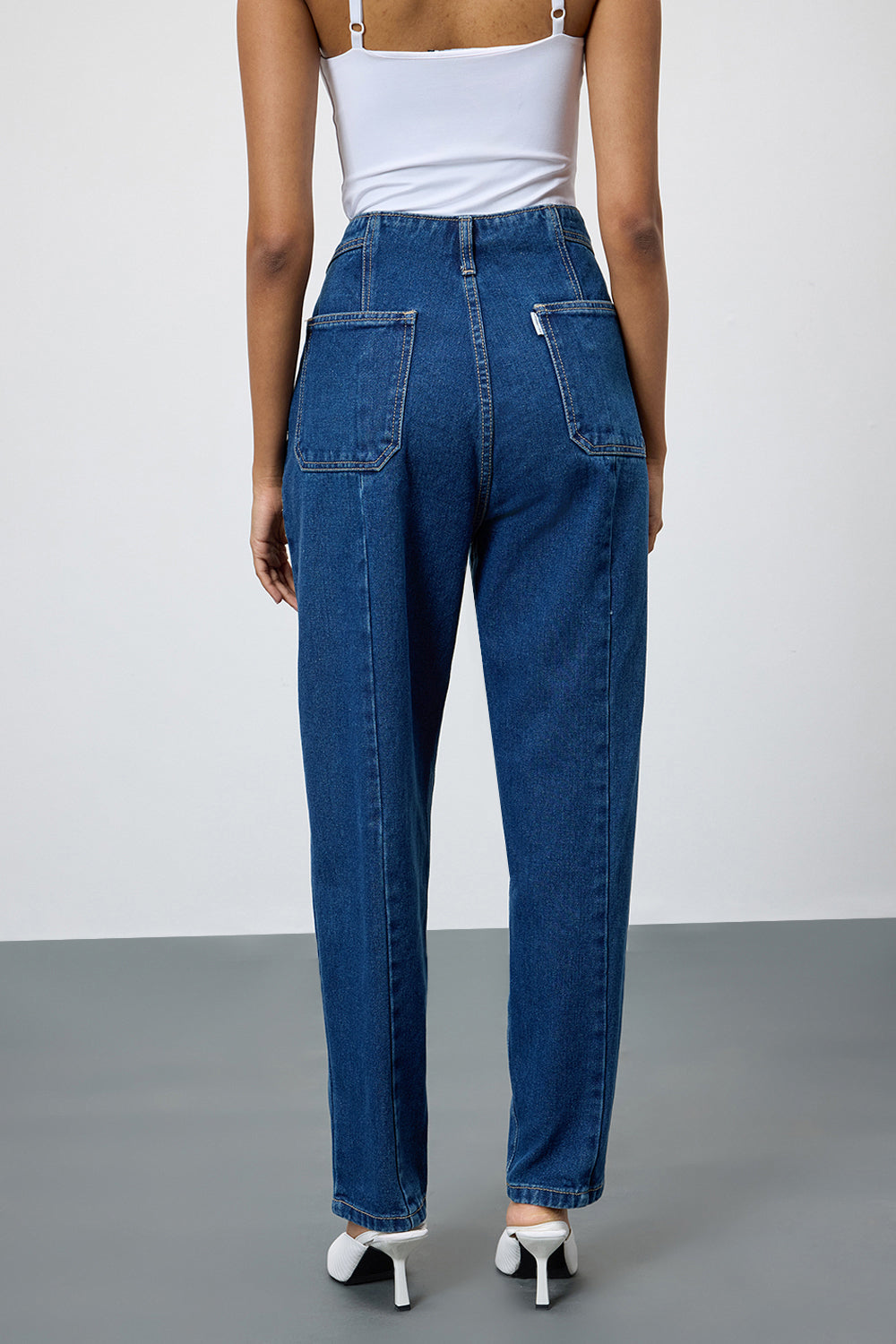 Dark Blue Darted Women's Slouchy Jeans