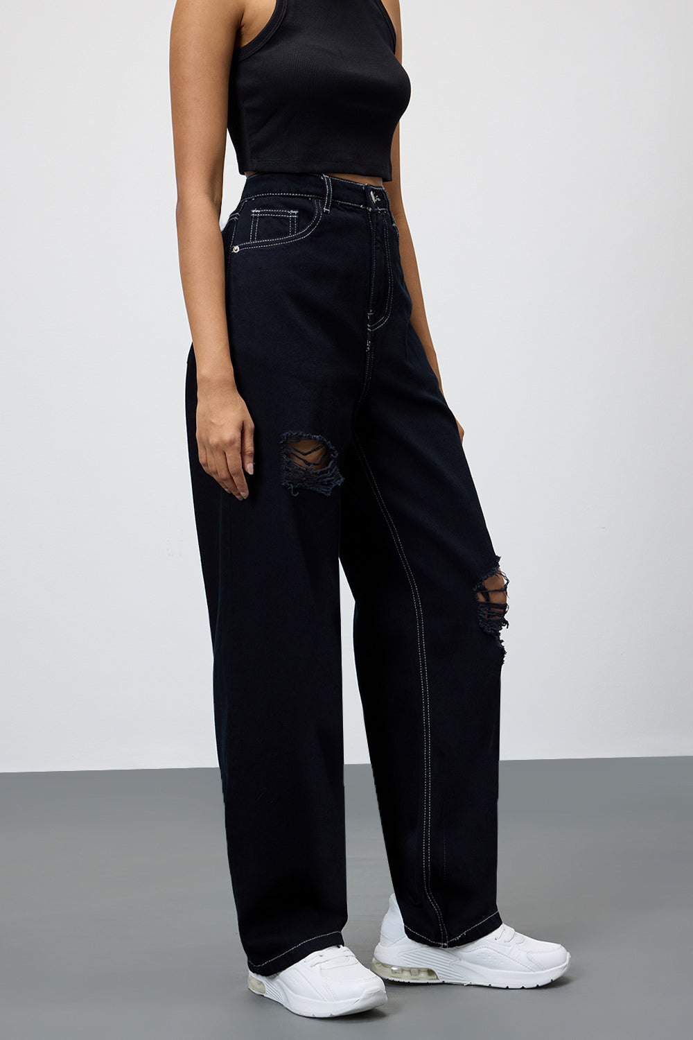 Shadow Black Ripped Women's Straight Leg Jeans