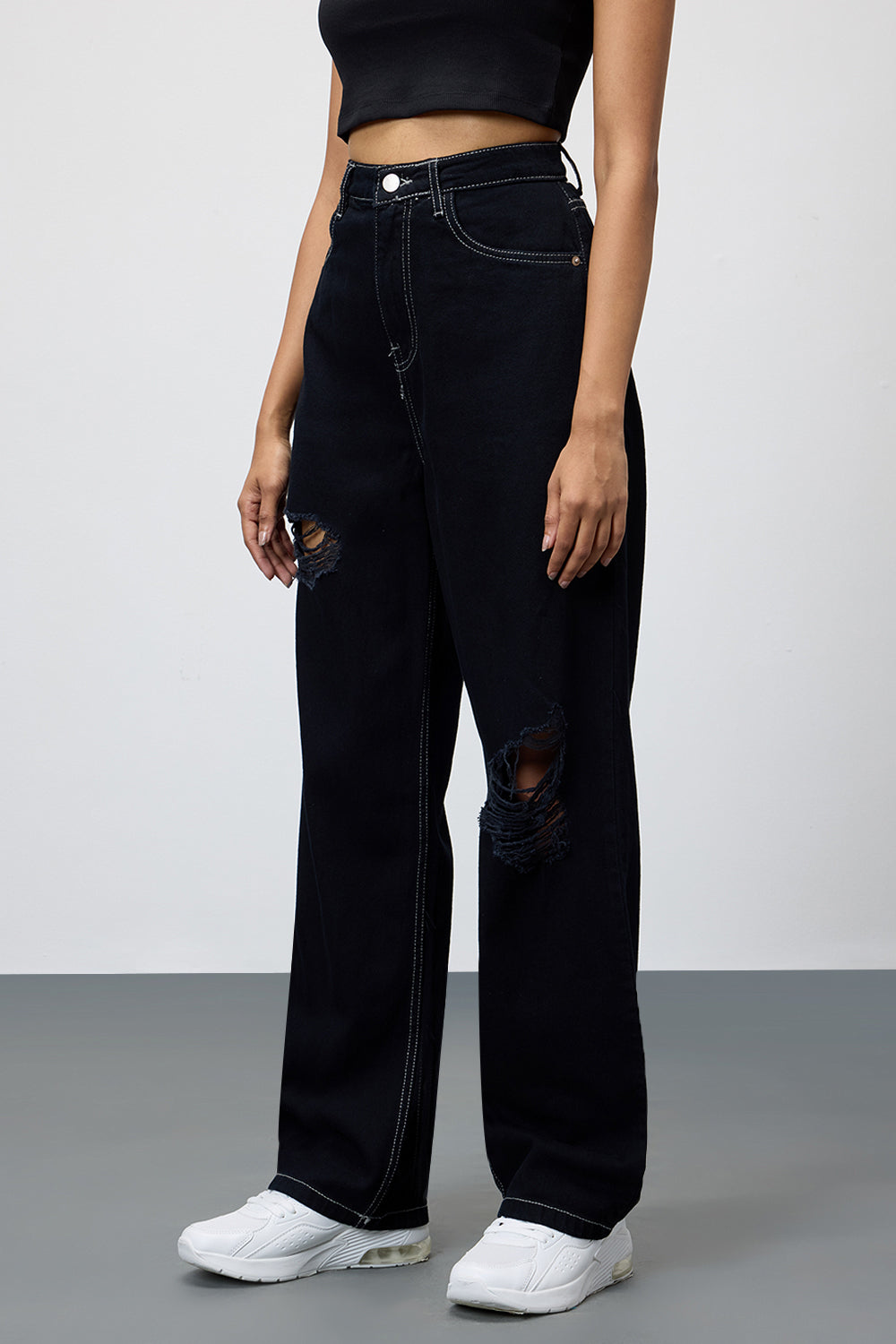 Shadow Black Ripped Women's Straight Leg Jeans