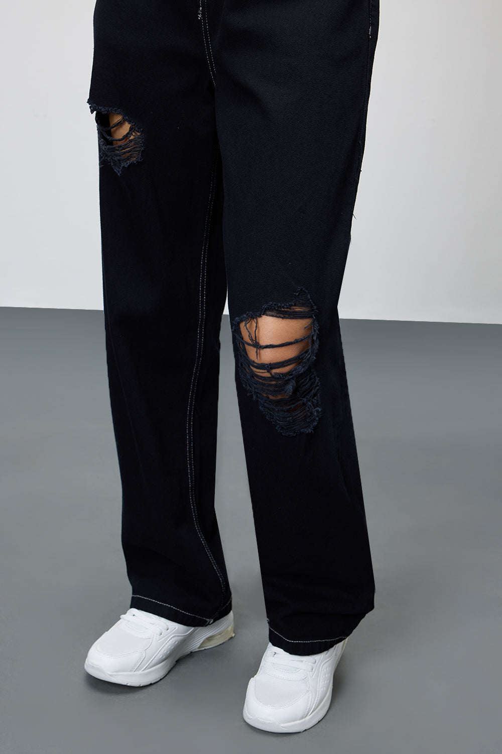 Shadow Black Ripped Women's Straight Leg Jeans