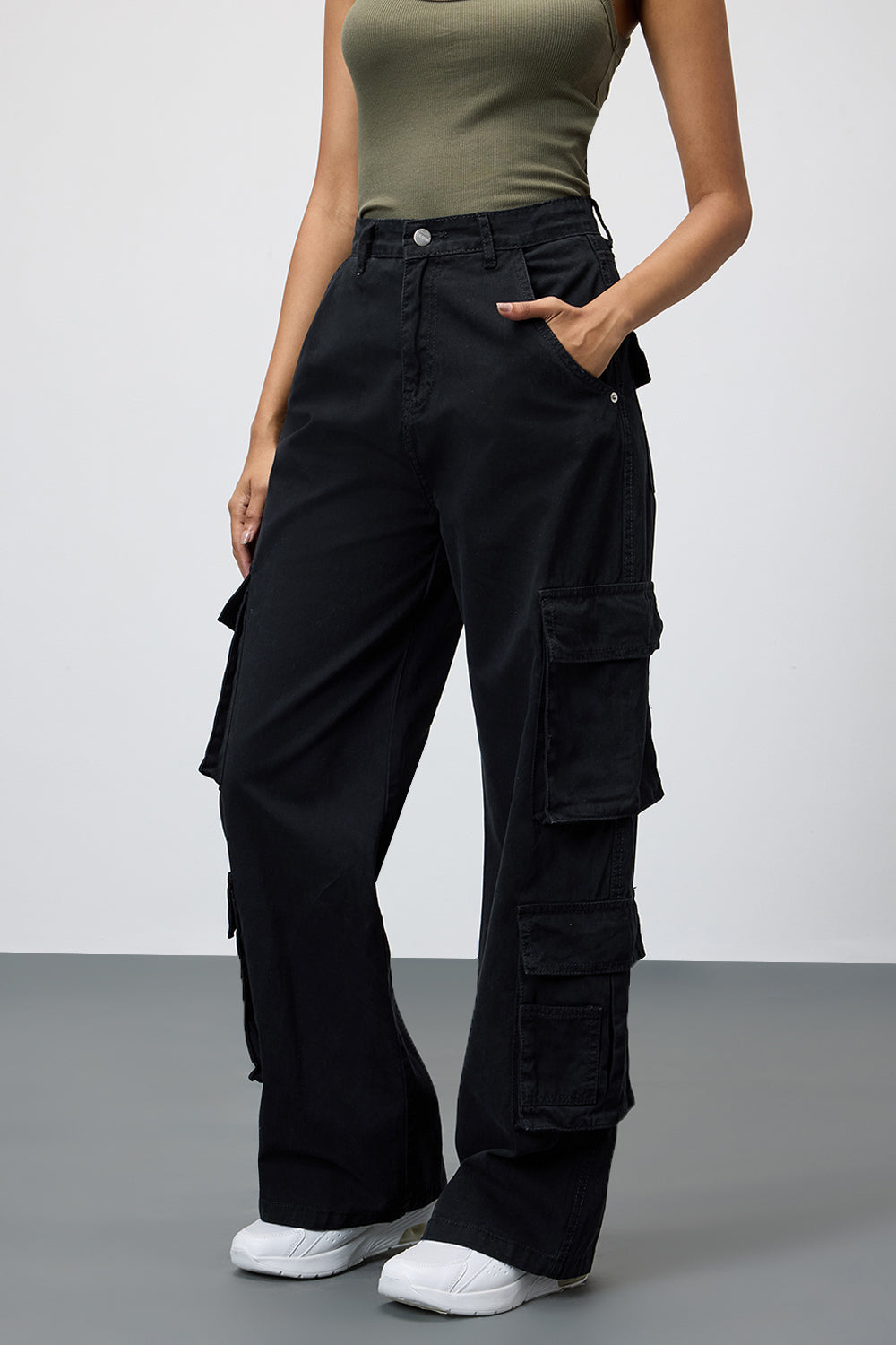 Charcoal Chore Utility Women's Baggy Straight Cargo Jeans