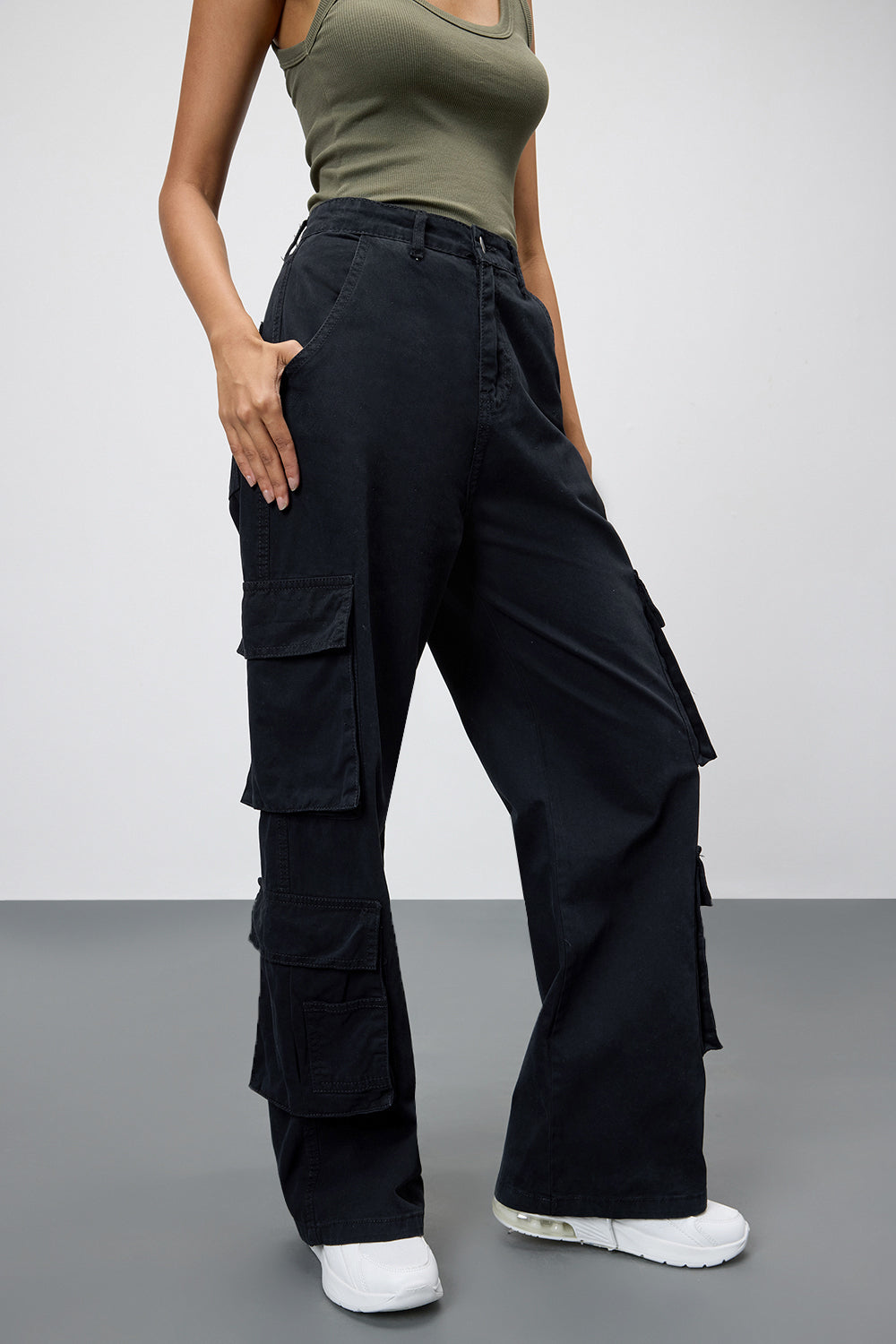 Charcoal Chore Utility Women's Baggy Straight Cargo Jeans