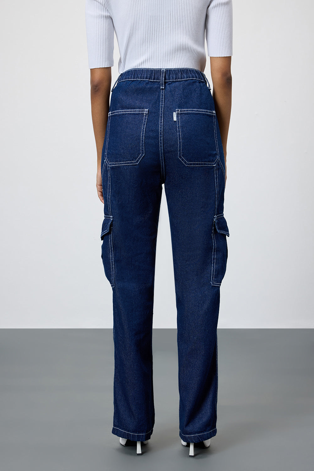 Deep Blue Utility Pocket Women's Straight Cargo Jeans
