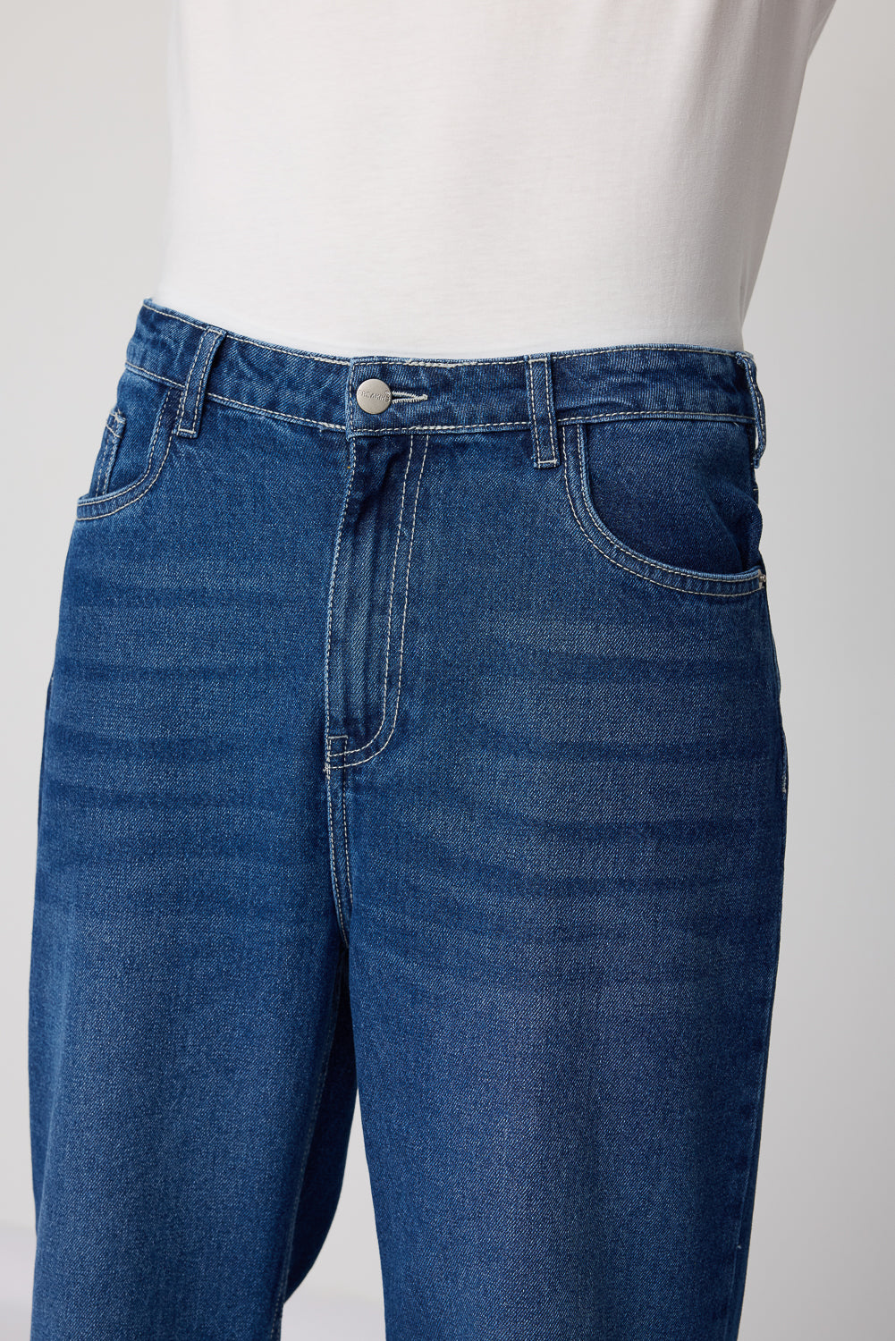 Vintage Blue Slit Knee Men's Baggy Straight Jeans