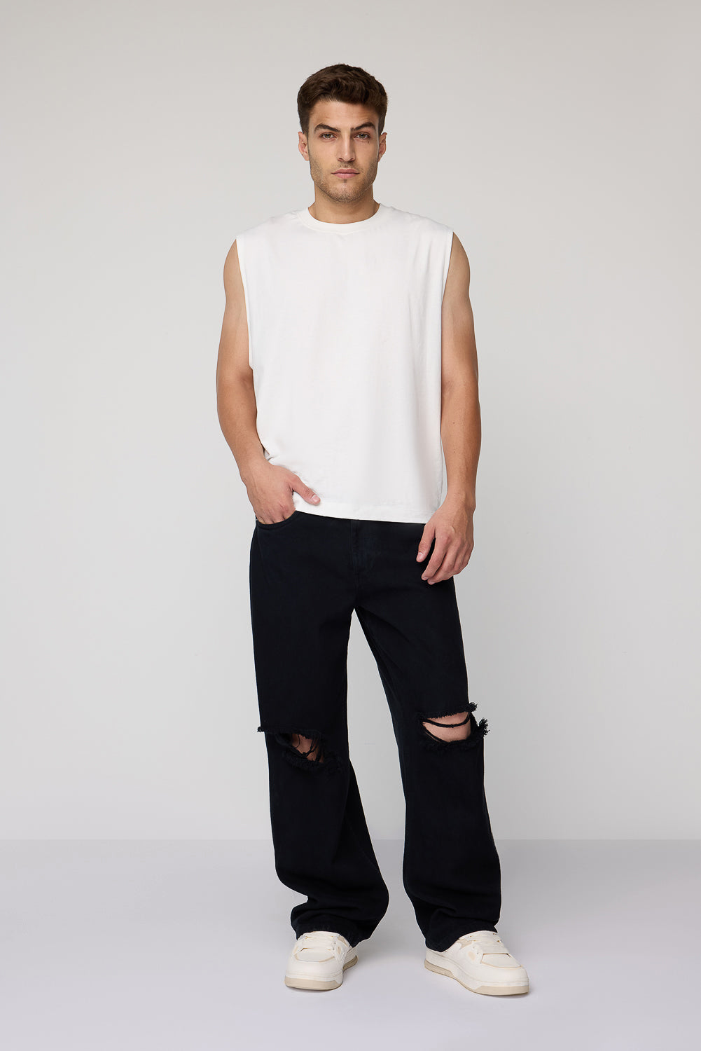 Black Worn-In Men's Baggy Straight Jeans