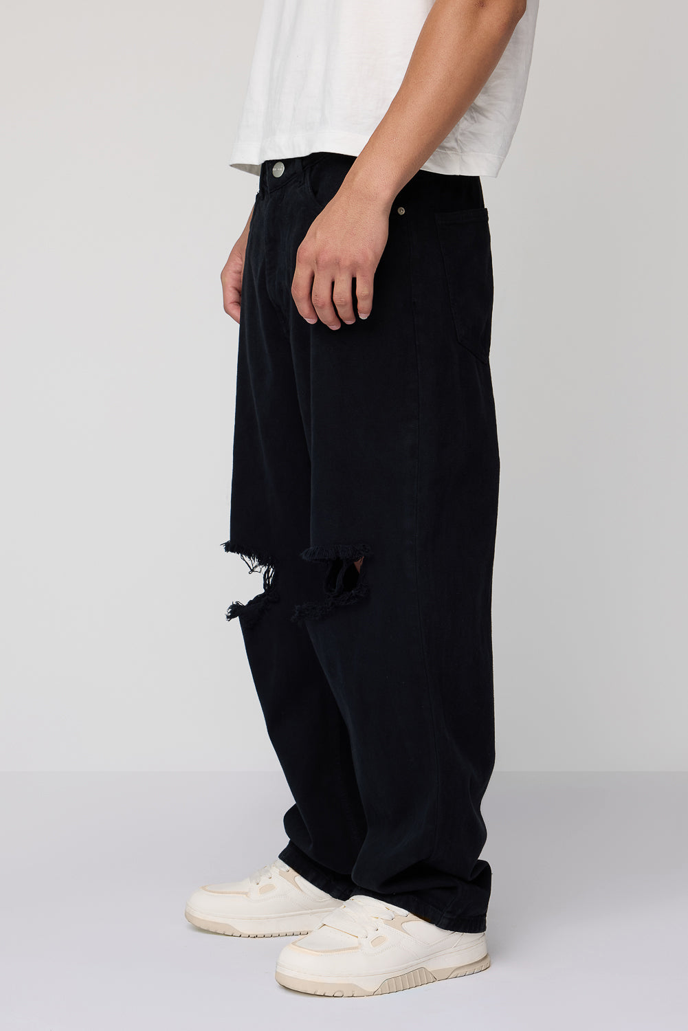 Black Worn-In Men's Baggy Straight Jeans