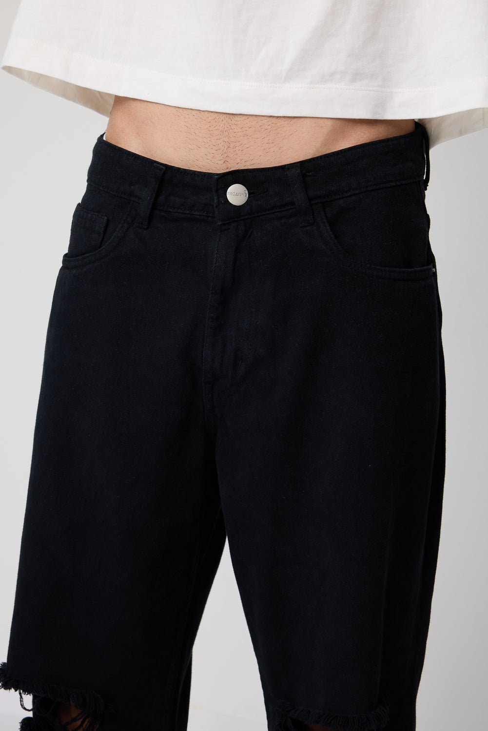 Black Worn-In Men's Baggy Straight Jeans