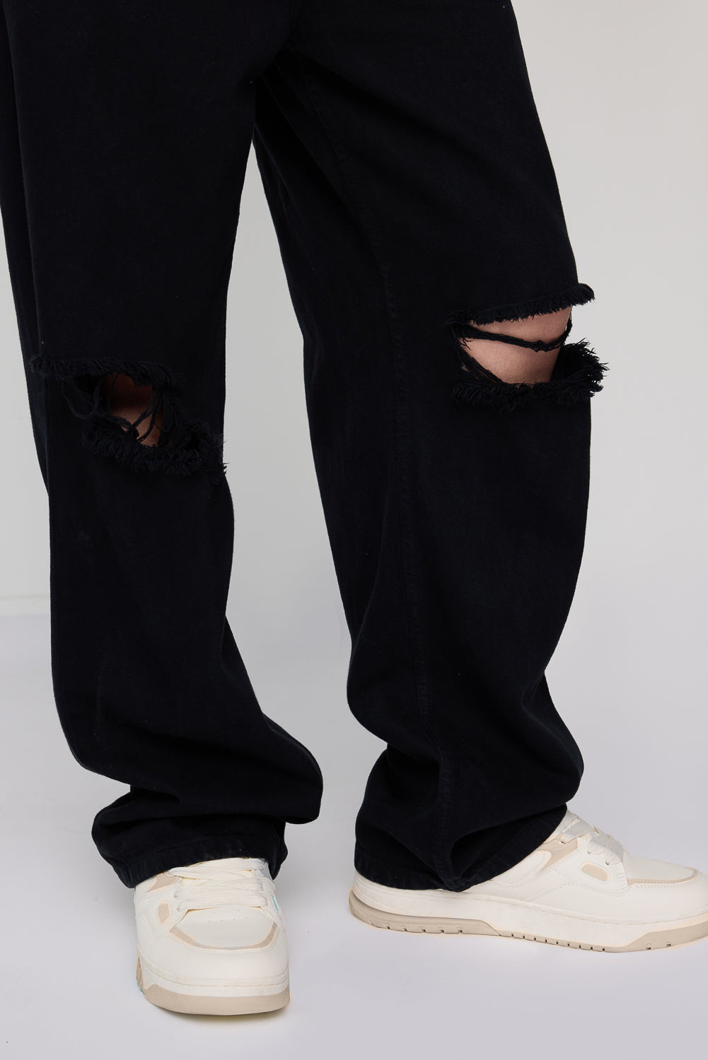 Black Worn-In Men's Baggy Straight Jeans