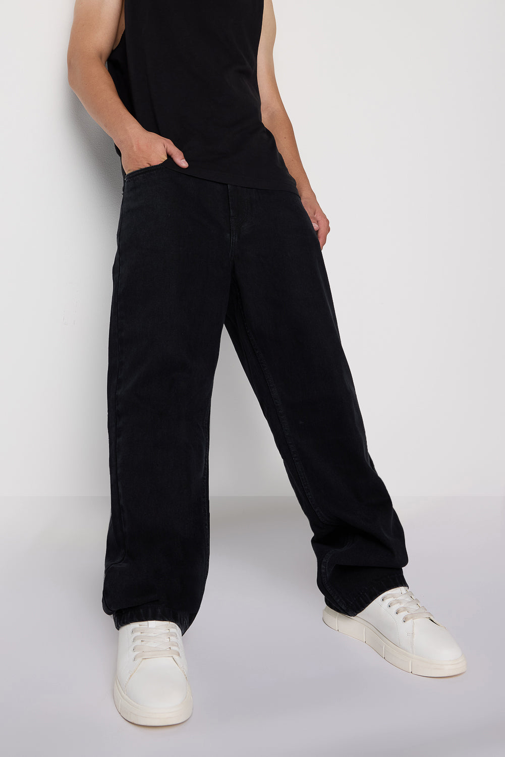 Shaded Black Men's Baggy Straight Jeans