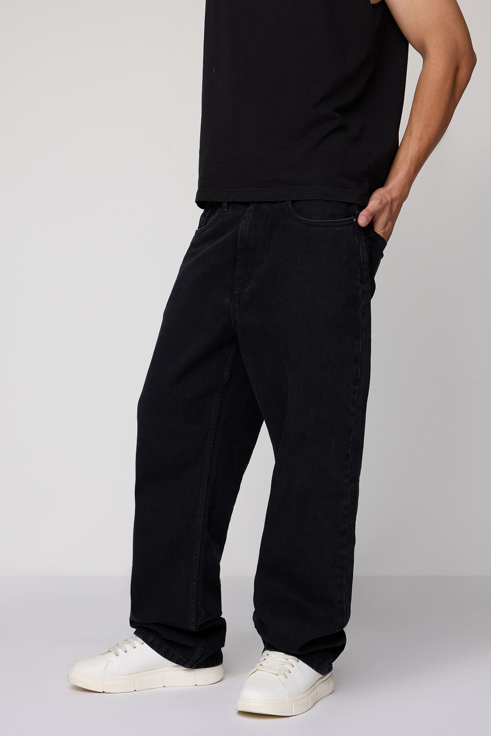 Shaded Black Men's Baggy Straight Jeans