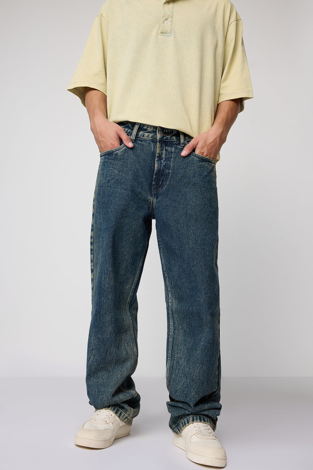 Edgy Acid Blue Men's Baggy Straight Jeans