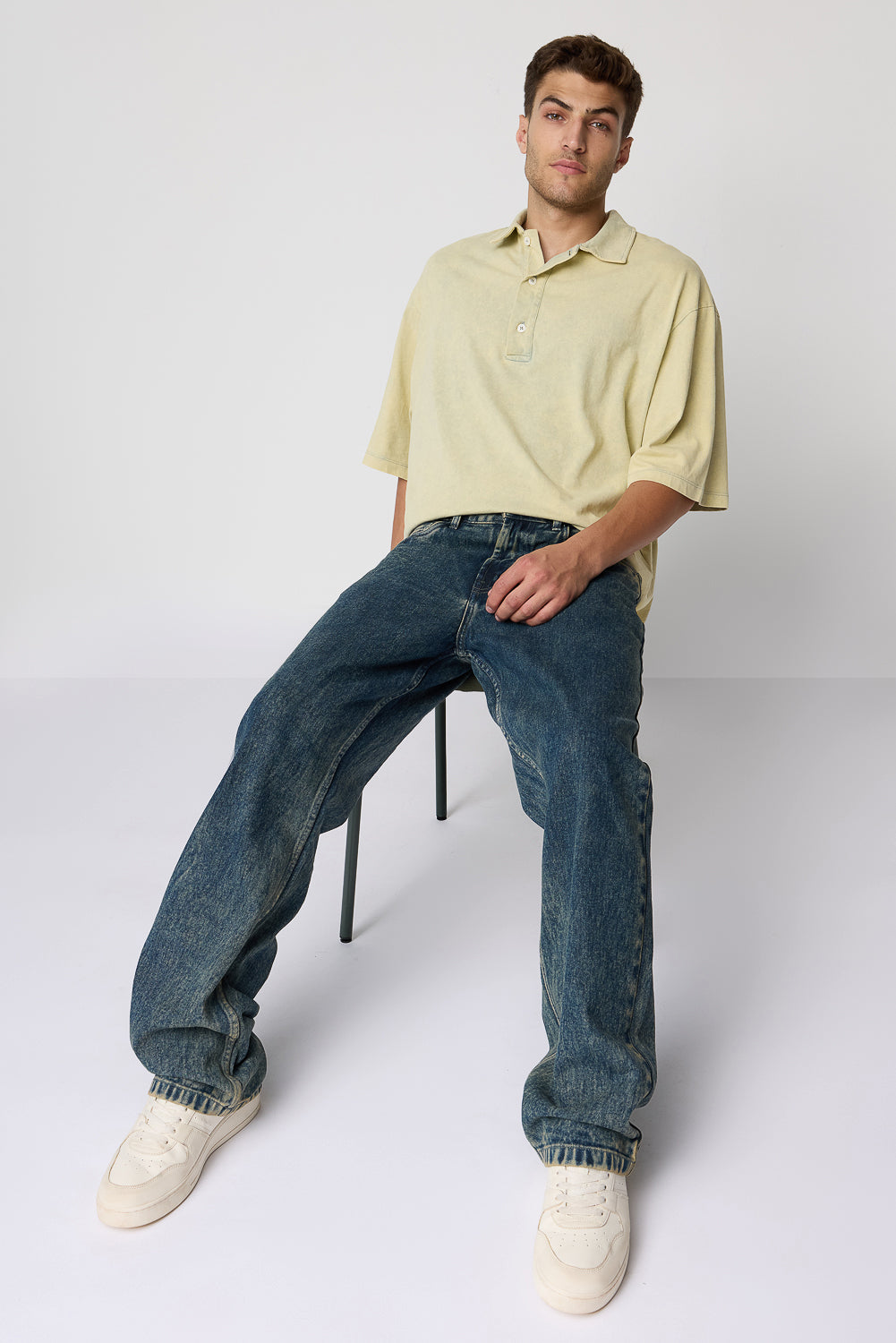 Edgy Acid Blue Men's Baggy Straight Jeans