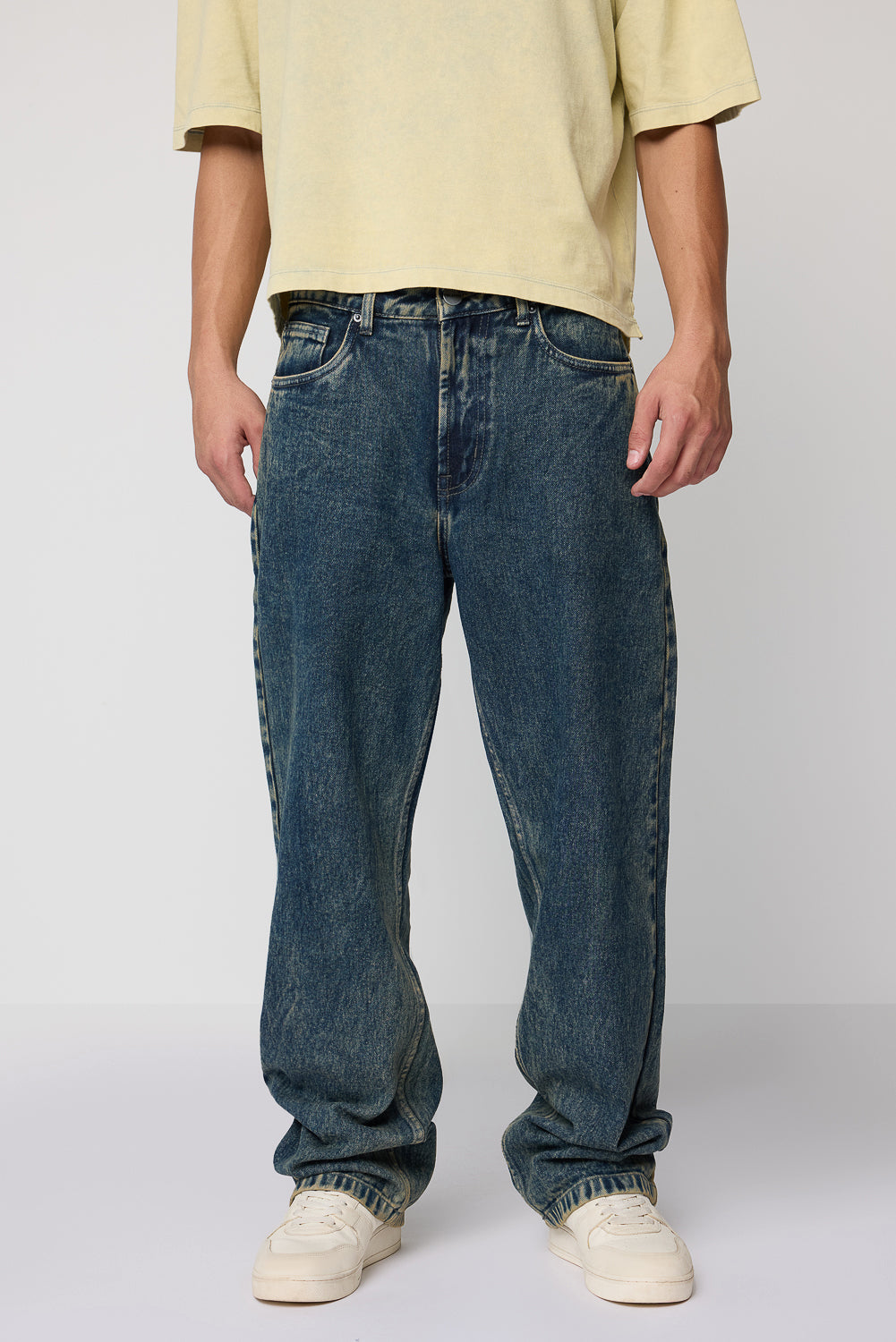 Edgy Acid Blue Men's Baggy Straight Jeans