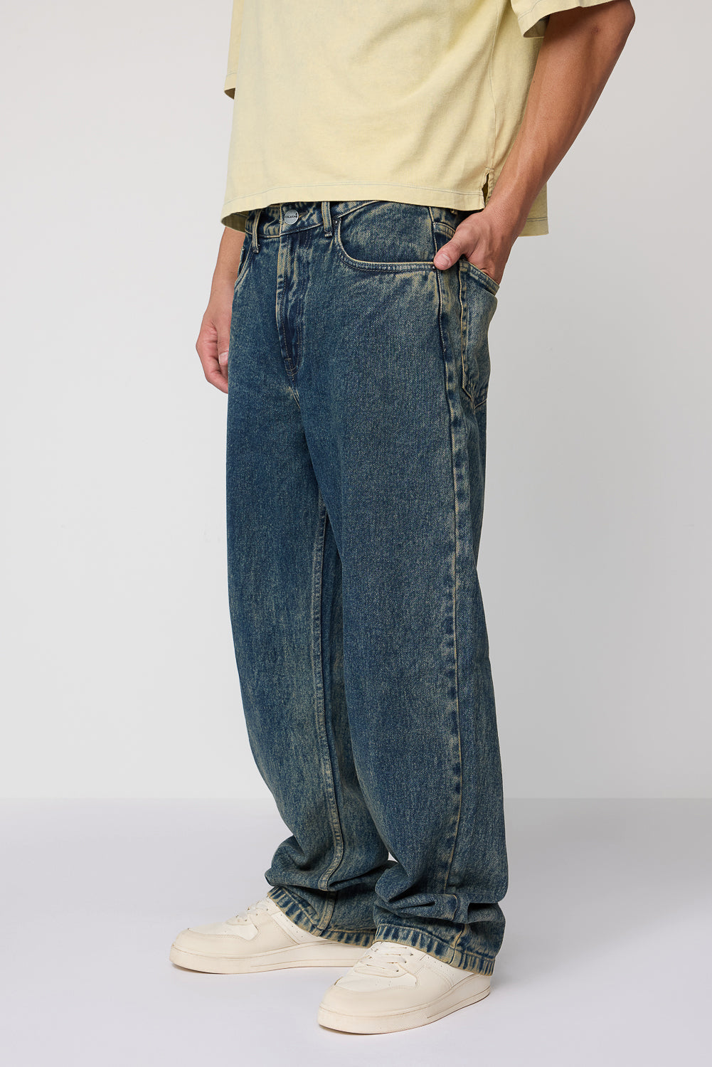 Edgy Acid Blue Men's Baggy Straight Jeans
