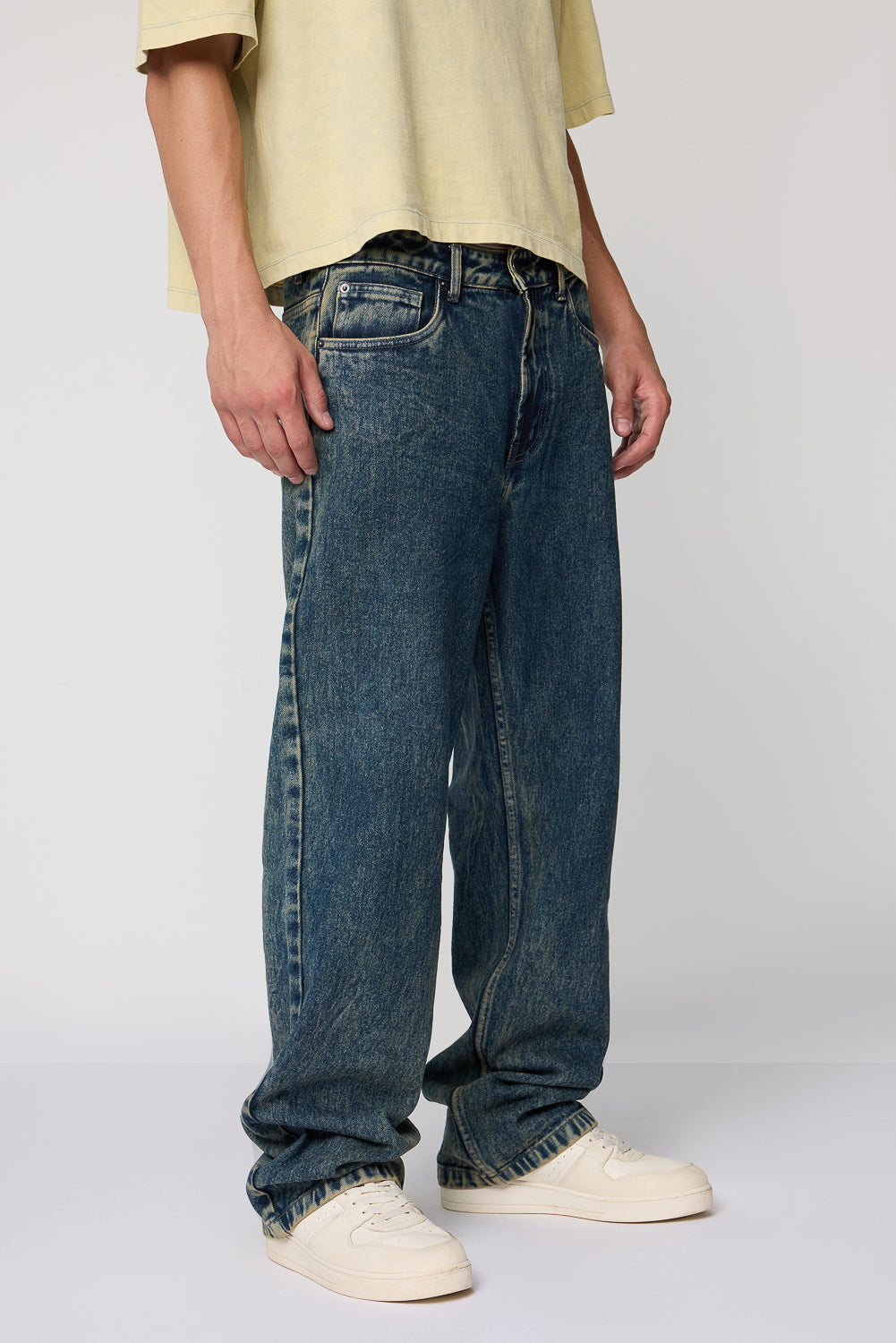 Edgy Acid Blue Men's Baggy Straight Jeans