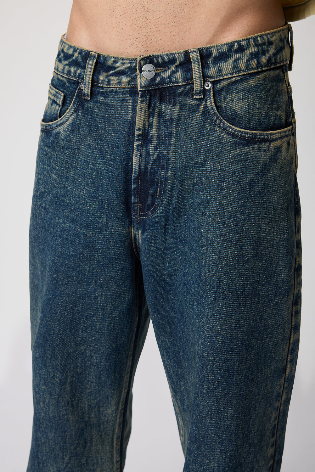 Edgy Acid Blue Men's Baggy Straight Jeans