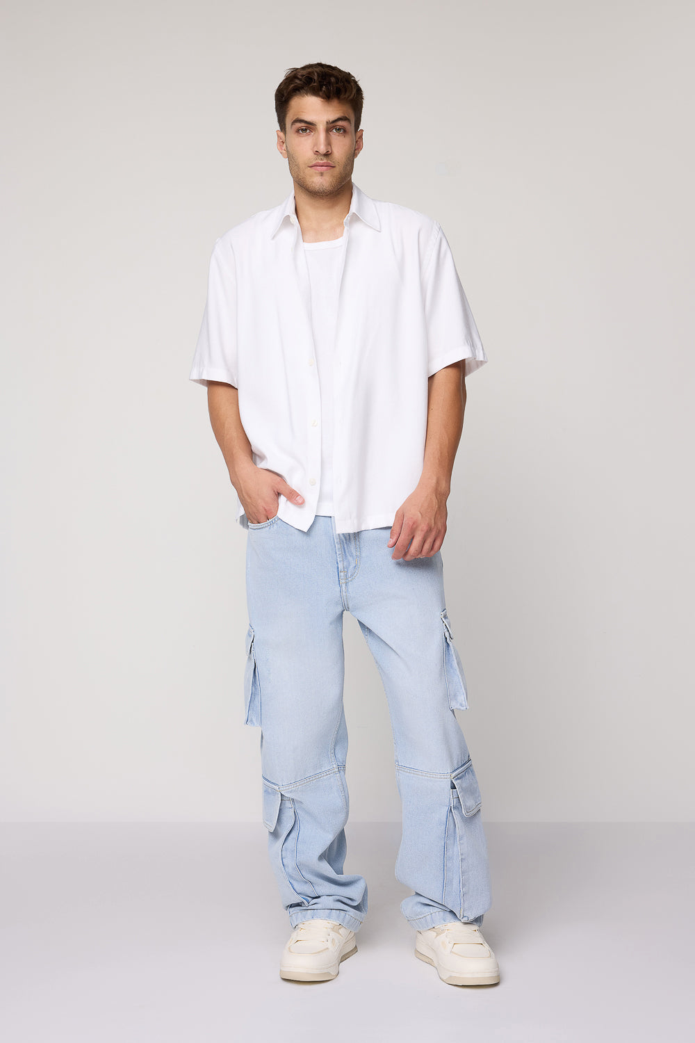 Arctic Sky Blue Men's Straight Utility Cargo Jeans