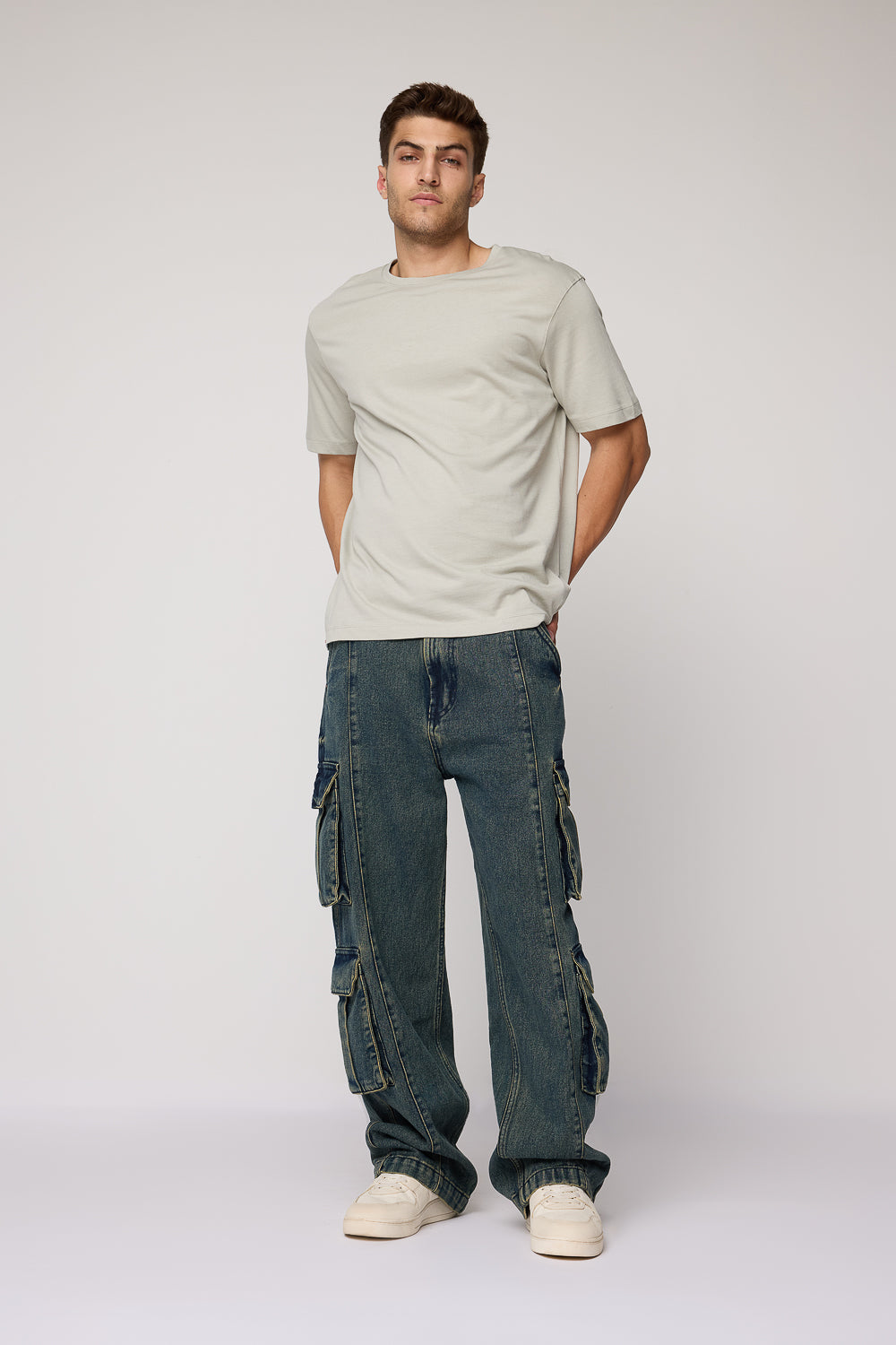 Rugged Ocean Blue Men's Baggy Straight Cargo Jeans