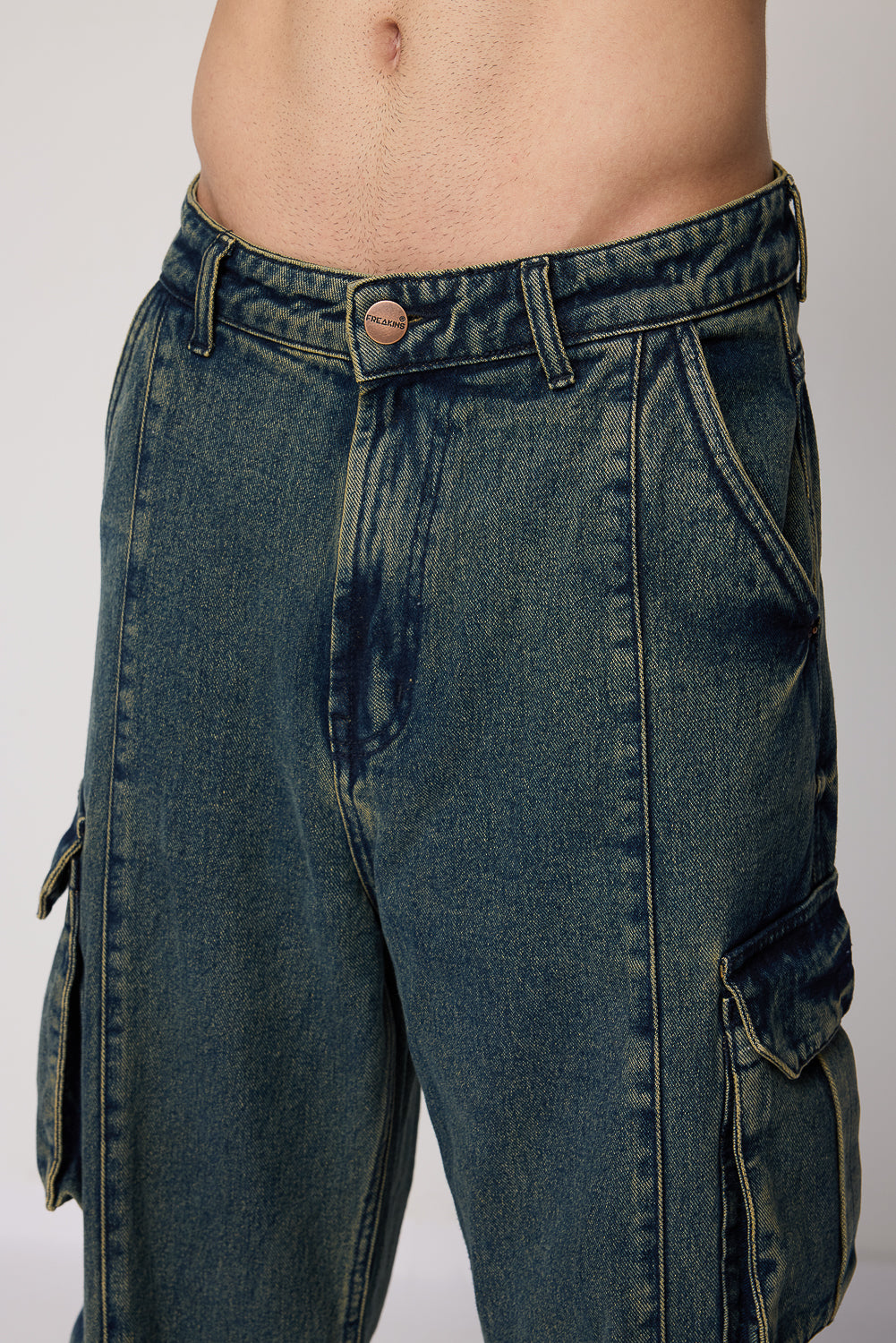 Rugged Ocean Blue Men's Baggy Straight Cargo Jeans
