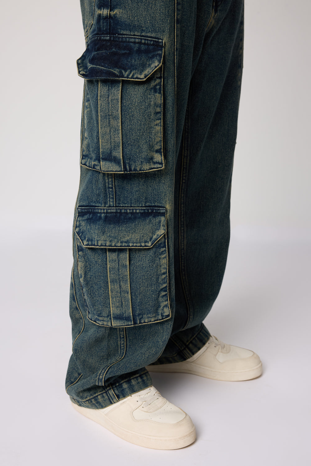 Rugged Ocean Blue Men's Baggy Straight Cargo Jeans