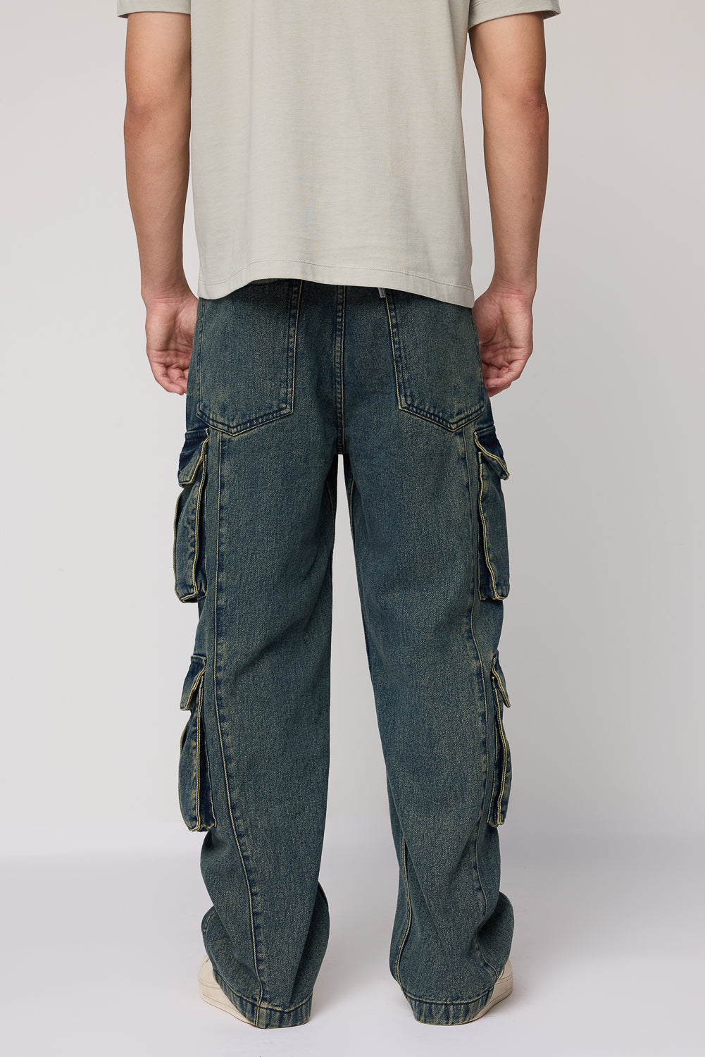 Rugged Ocean Blue Men's Baggy Straight Cargo Jeans