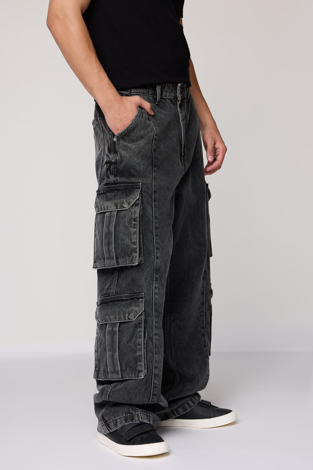 Faded Slate Utility Men's Baggy Cargo Jeans
